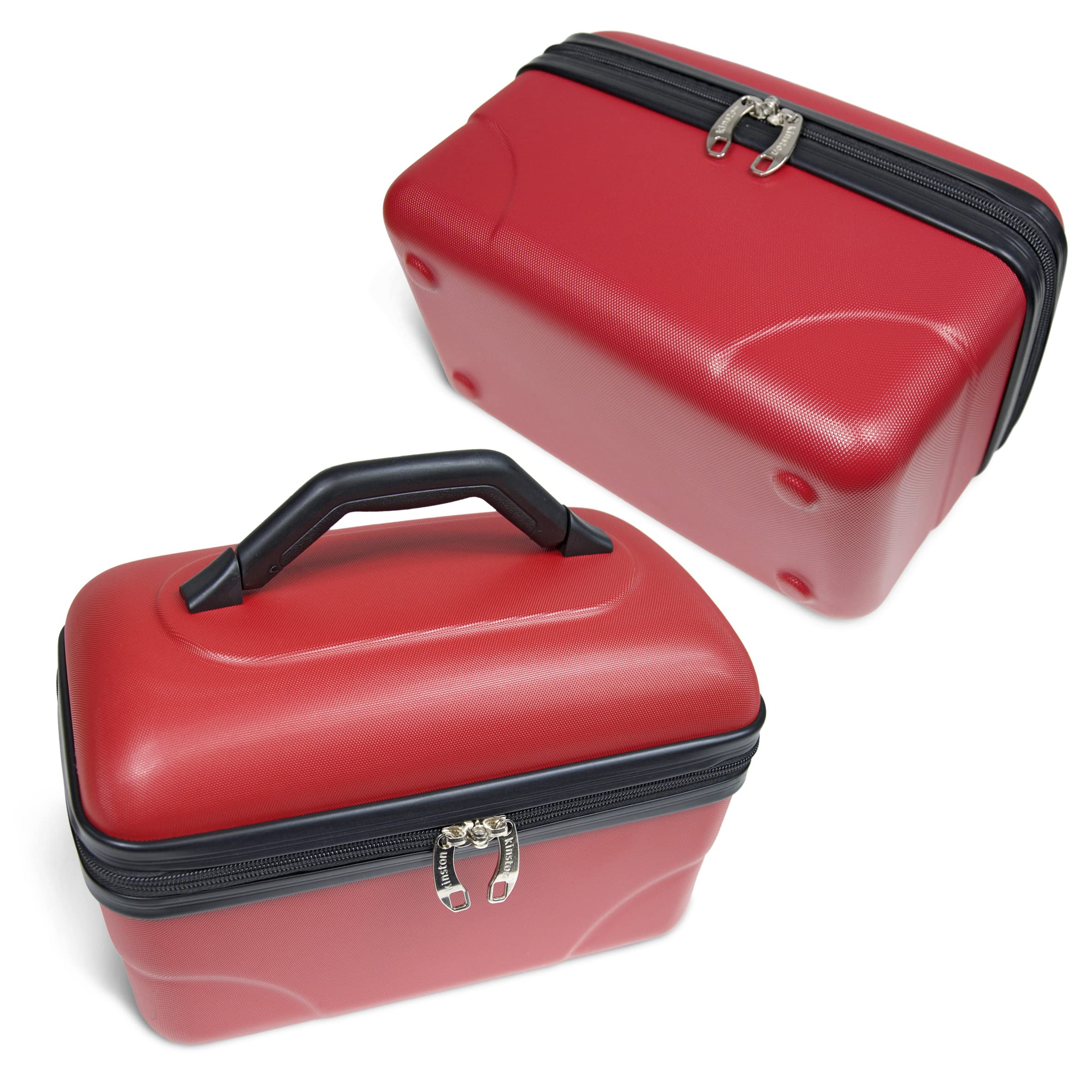 KINSTON Set de 2 Vanity Trousse de Toilette Voyage Cosmétiques, Rigide avec Poignée, Organisateur de Voyage, Boîte de Rangement - Grande capacité (Rouge)