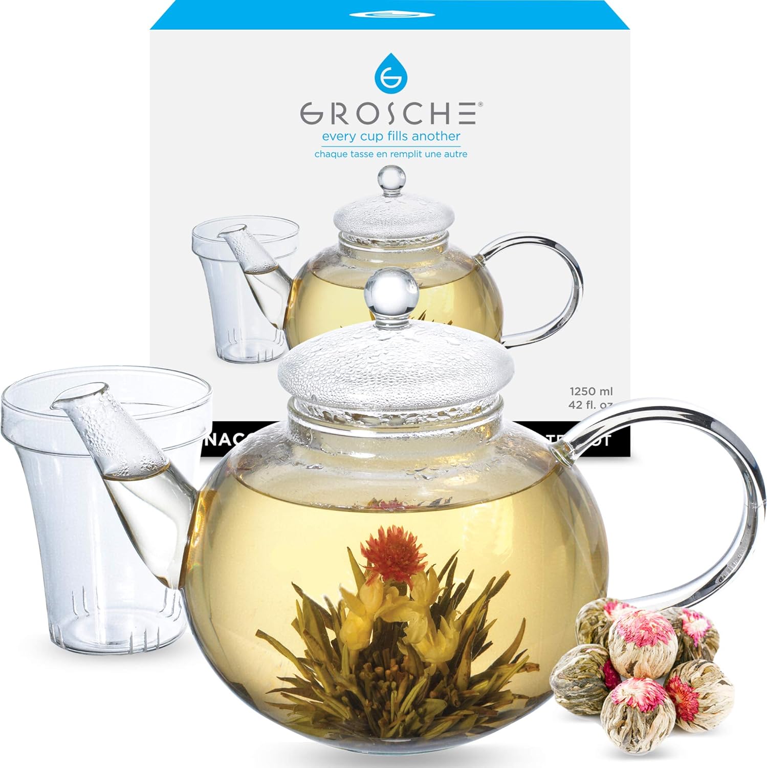 GROSCHE MONACO 42 oz Glass Tea pot with glass tea Infuser