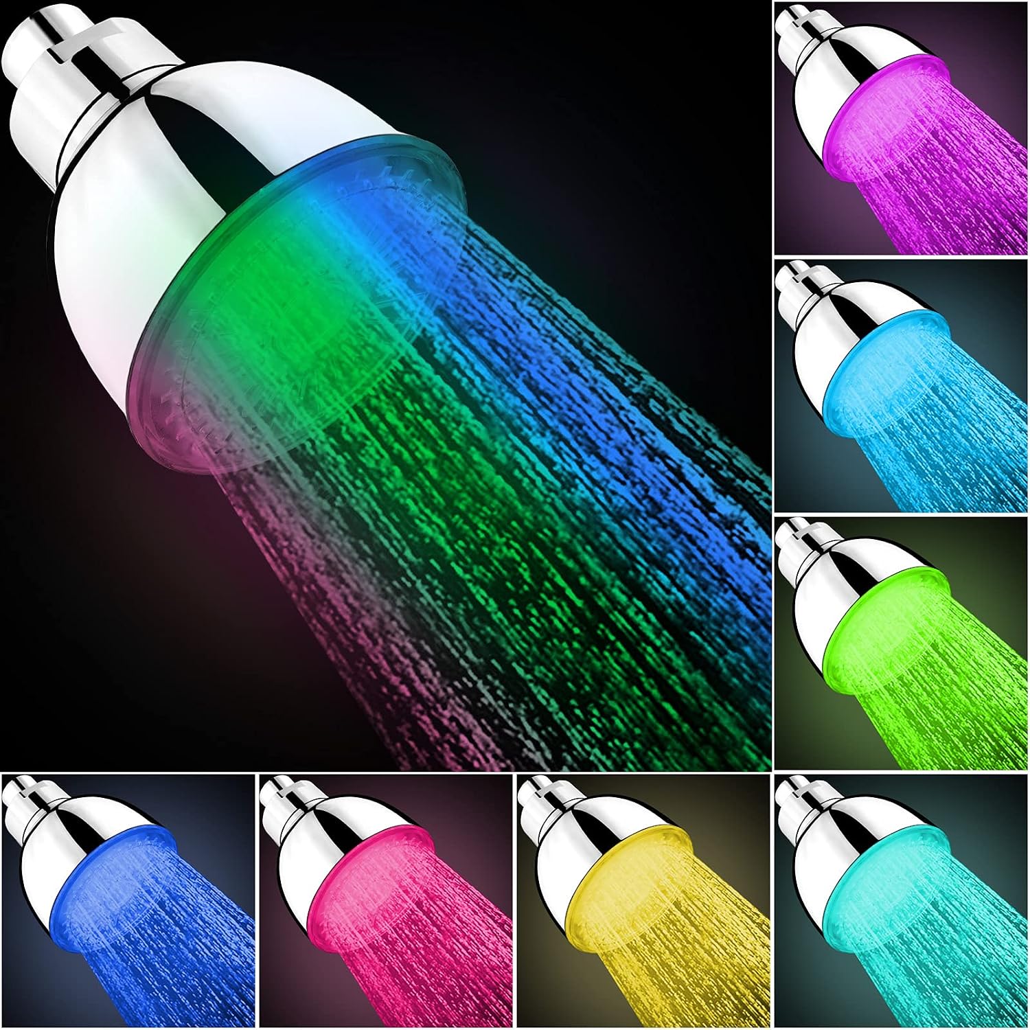 LED Shower Head, 7 Color Light Change Automatically Color Changing Shower Head High Pressure Water Saving Shower LED Head Fits Most Standard Shower Hose
