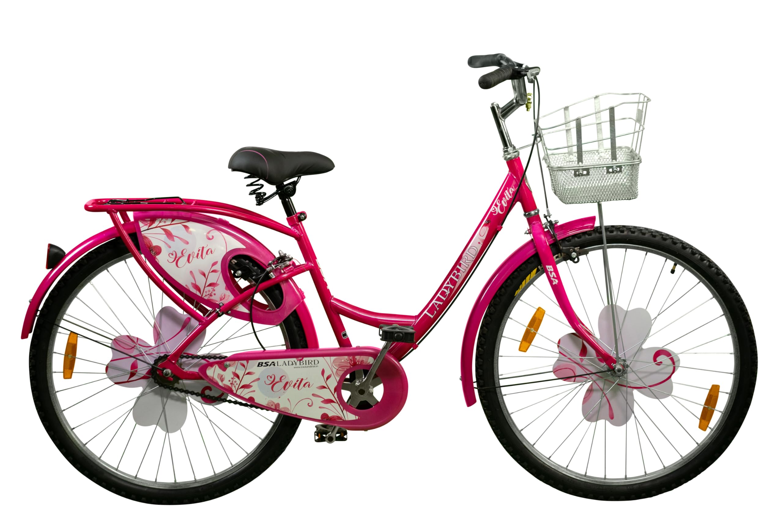 BSA LADYBIRD Evita 26T Bicycle for Girls and Women | Stylish Ladies Cycle with Front Basket & Integrated Carrier | Ideal for 13+ Years | 90% Assembled Commuter Bike for Daily Use & City Rides | Pink-image-8