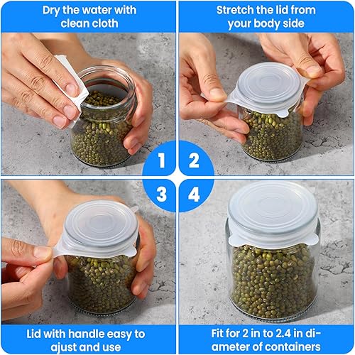 Miniatura 6 de Tapas elásticas de silicona reutilizables, paquete de 8 tapas de cruet extra pequeñas de 1.9 a 2.3 pulgadas, tapas de botellas elásticas de grado