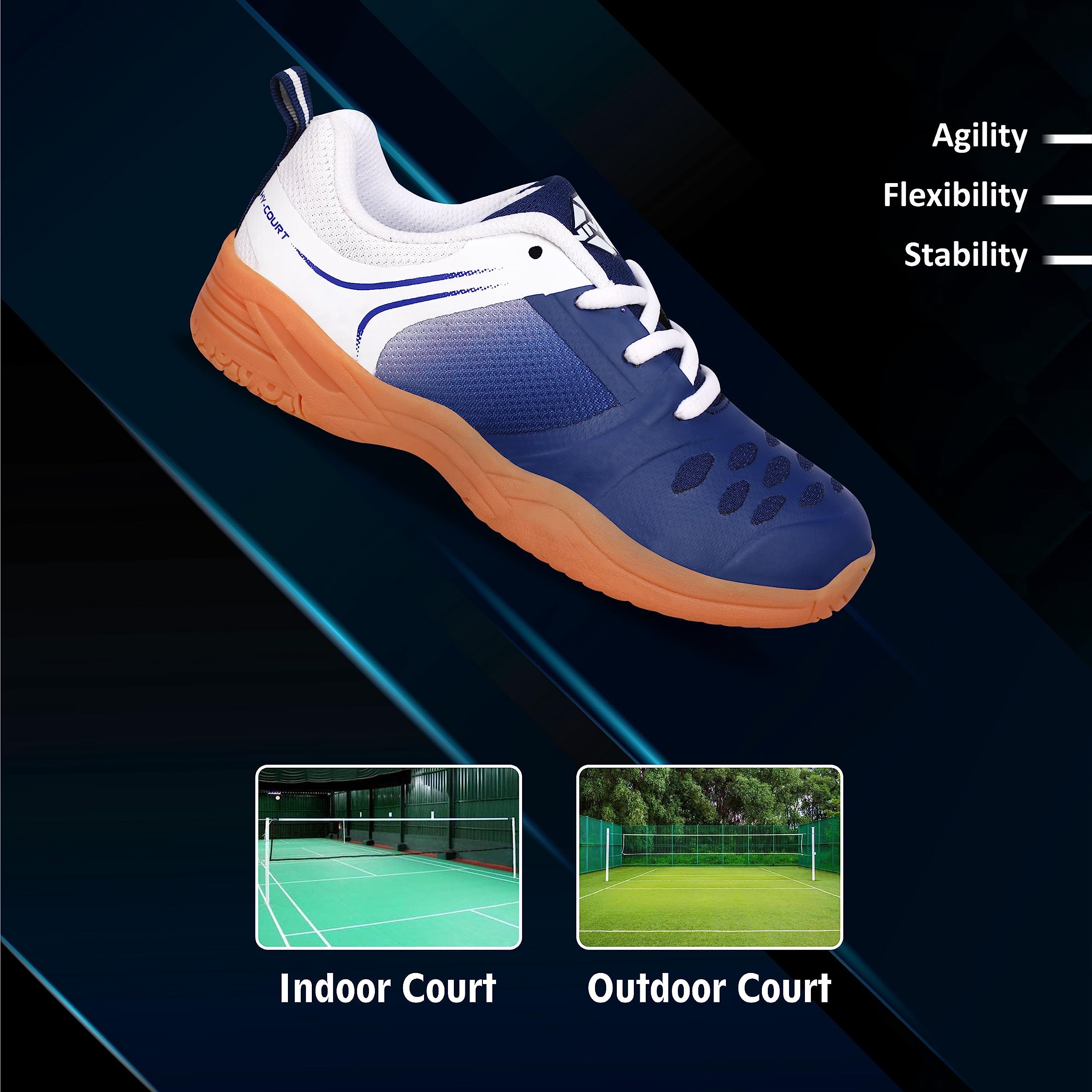 Nivia HY‑Court 2.0 Badminton Shoes for Kids, Breathable Mesh & TPU Upper, Duo‑Foam Midsole, Non‑Marking Multi‑Directional Rubber Sole, Ideal for Junior Court Sports (Blue/White), UK12 3