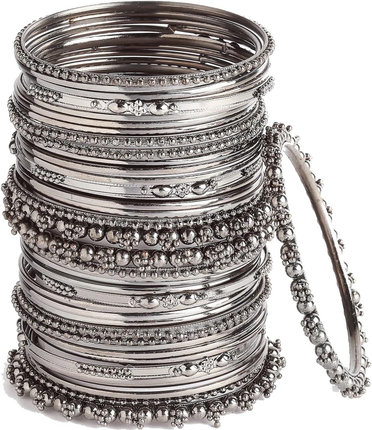 ZENEME Jewellery Traditional Silver Plated Oxidized Bracelet Bangles Set for Girls and Women, 2.4, Black Antique Oxidized, No Gemstone
