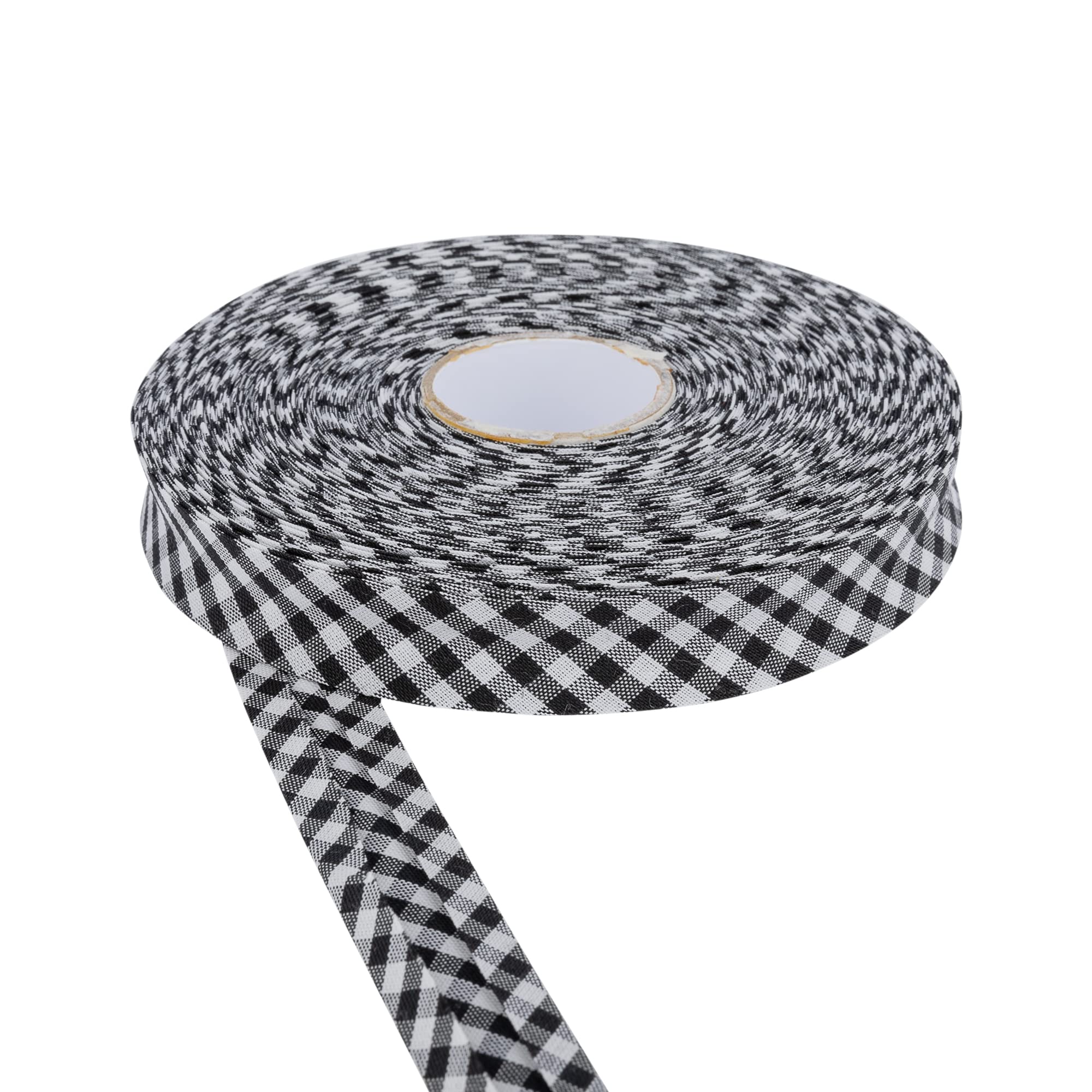 DFL Cotton Gingham Print Bias Binding Tape 18mm – Double Folded Edging in Assorted Colours, 5m & 25m Lengths – Perfect for Sewing, Quilting, Bunting & Craft Projects (5m,Black)