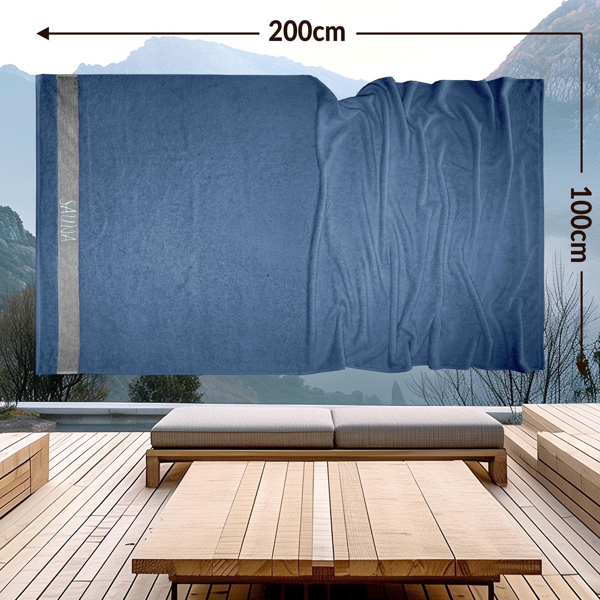 Lashuma Serviette de sauna pour homme Lima grande serviette de plage XXL Bleu jean 100 x 200 cm