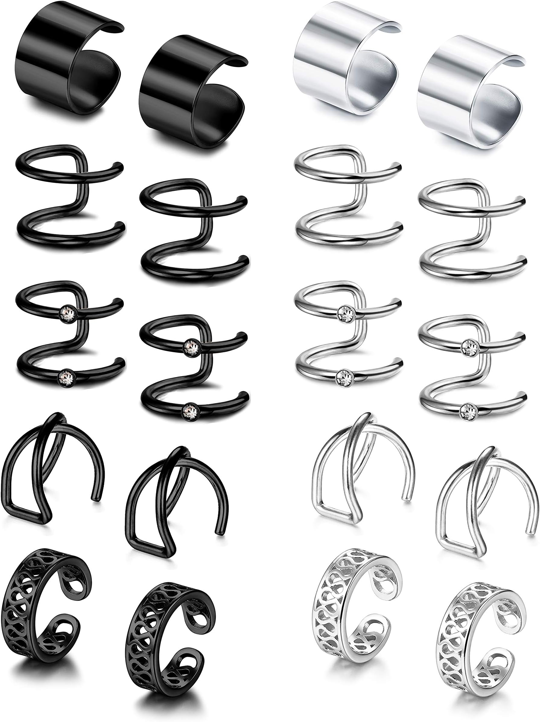 10 Pairs Stainless Steel Ear Clips for Men Women Non Piercing Earrings Hoop Ear Cuffs Helix Cartilage Ear Clip On Wrap Earrings Set