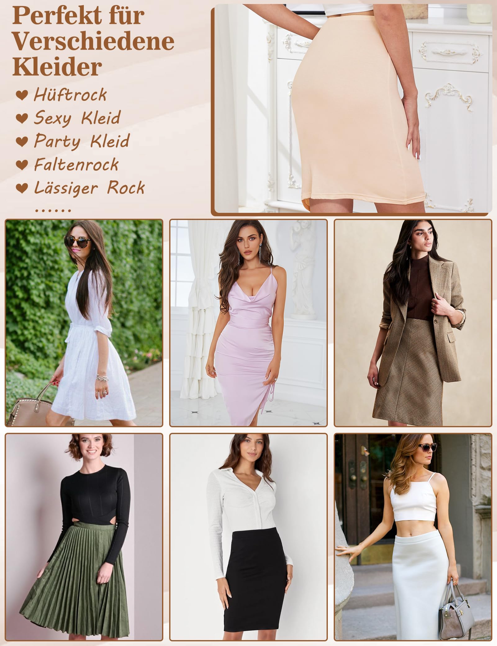 MELLIEX Unterrock Damen, 50cm Halbrock Ployster Weich Unterröcke Antistatisch Petticoat Unsichtbar Kleid Underskirt