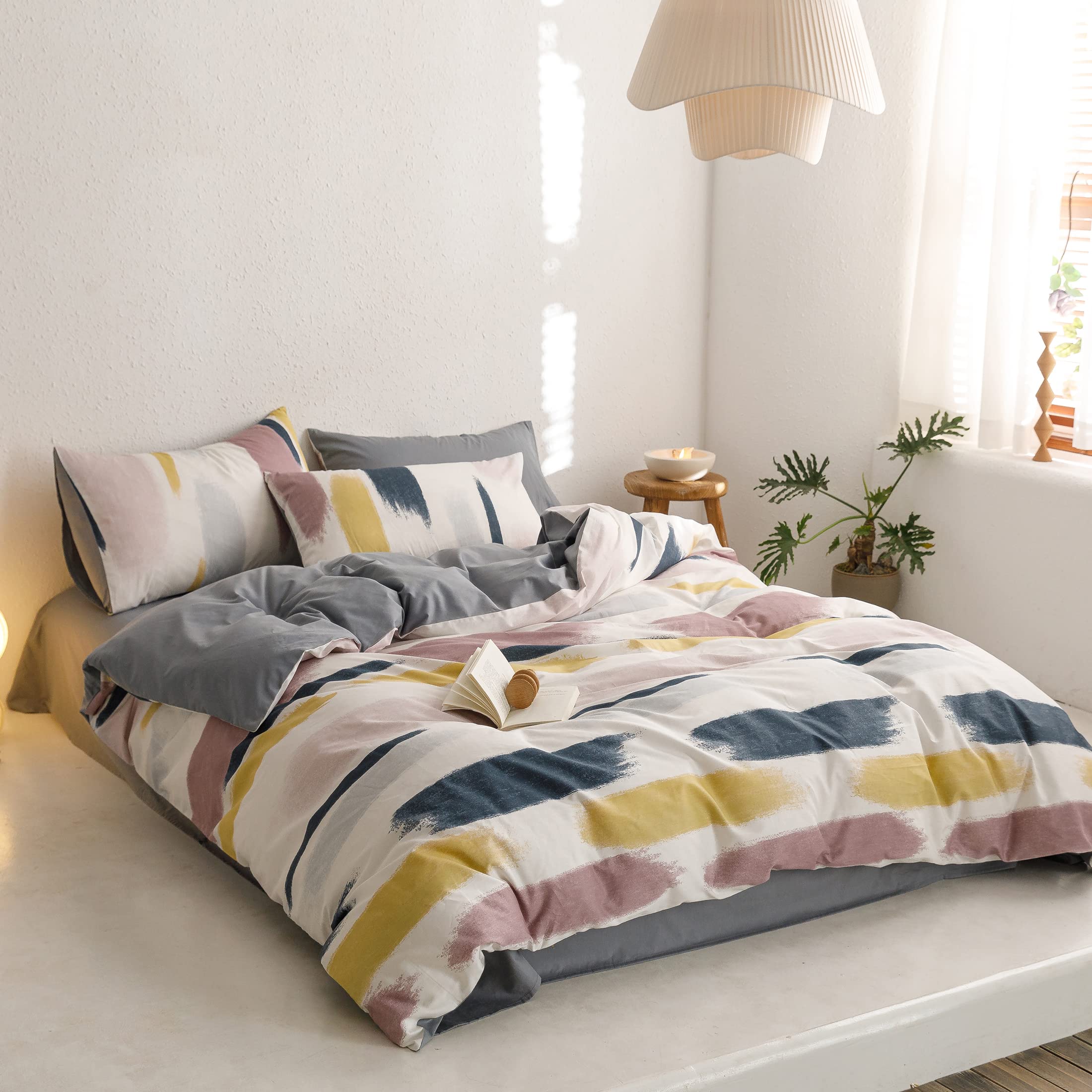 GETIYA Geometrische Bettwäsche 220x240 Baumwolle Herren Damen Bunt Graffiti Bettwäsche Streifen Aesthetic Streifen Bettwäsche Set mit Reißverschluss für Paar und 2 Kissenbezüge 80x80x240