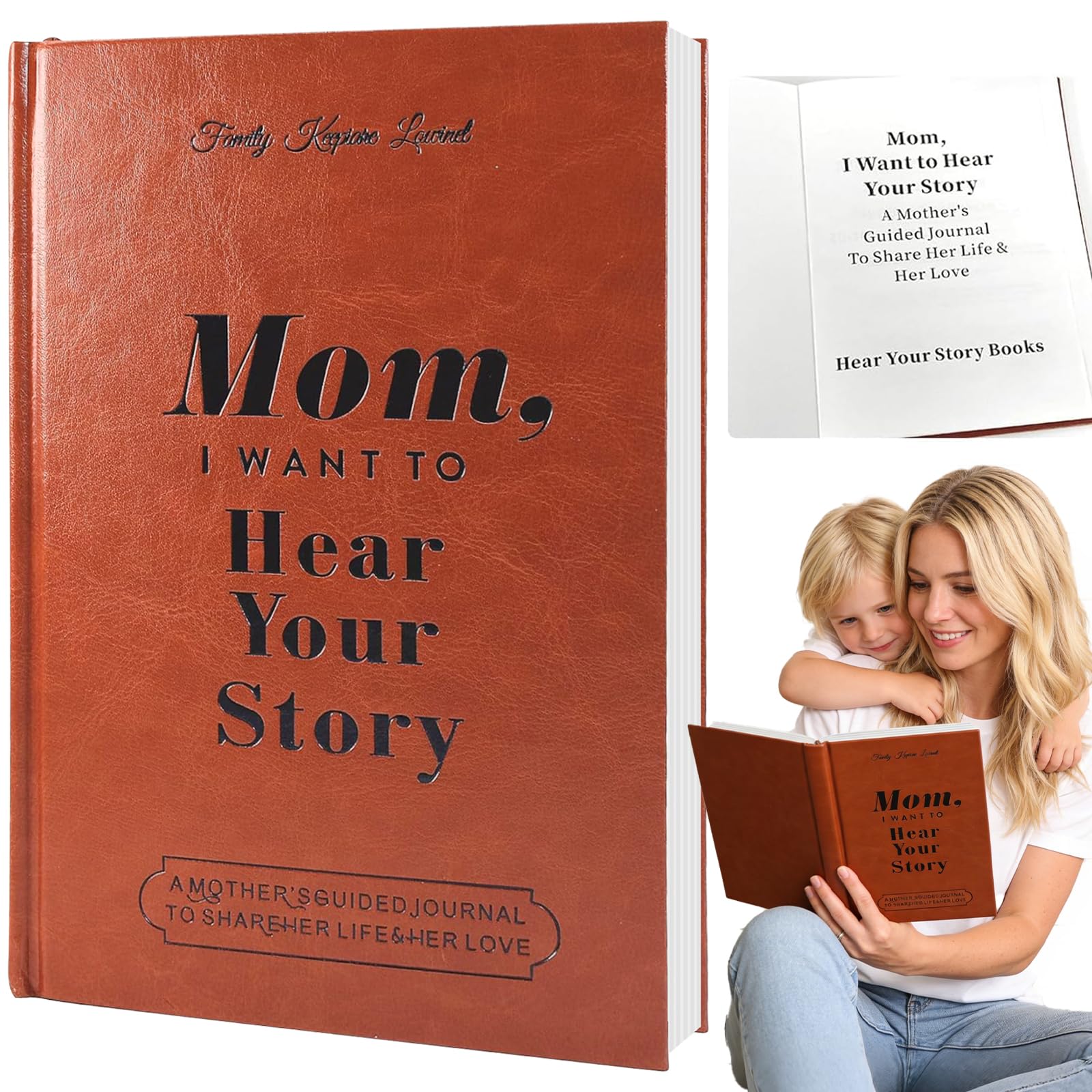 Hyhuiyin Mum, I Want To Hear Your Story, A Mother's Guided Journal To Share Her Life & Her Love Tell Me Your Story Mum Leather Wrapped Hardback Ribbon Bookmark Meaningful Memory For Mom Great Gift