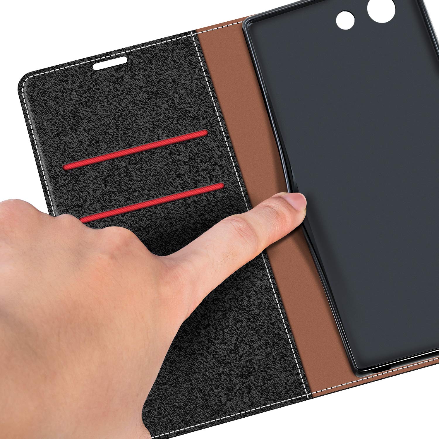 COODIO Custodia In Pelle Per Sony Xperia Z3 Compact, Cover A Libro Portafoglio Con Chiusura Magnetica E Funzione Stand, Nero/Rosso