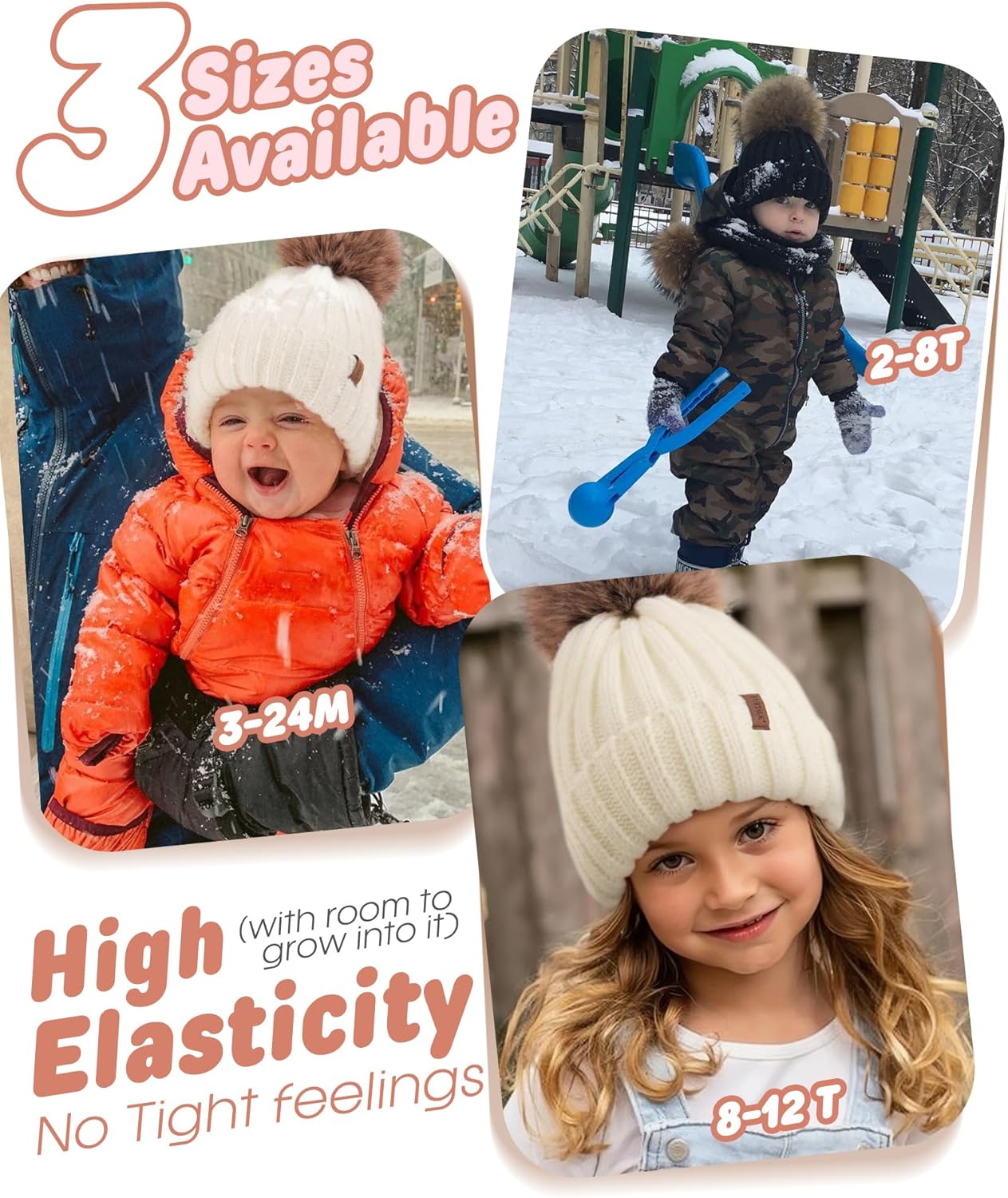 FURTALK Kids Winter Hat Toddler Knitted Beanie with Faux Fur Pom Poms for Baby Girls Boys - Image 3