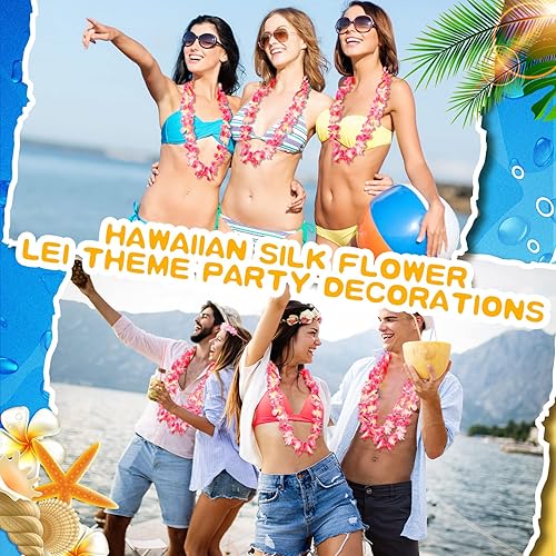 Miniatura 63 de 24 collares hawaianos Leis con flores tropicales Lei floral Luau decoraciones de fiesta hawaiana Luau collares de flores hawaianas Luau guirnalda
