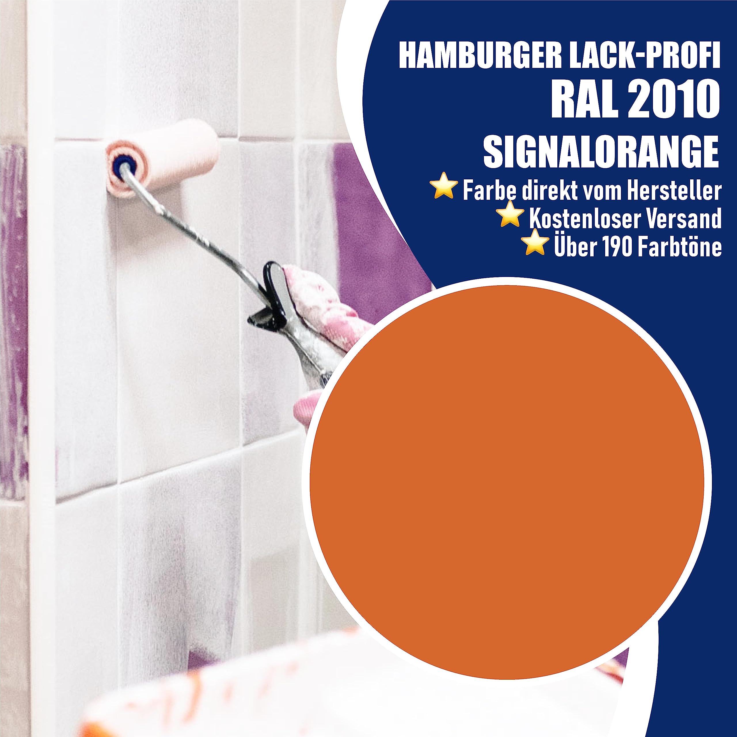 Fliesenlack GLÄNZEND Signalorange RAL 2010 Orange Fliesenfarbe im SET // Hamburger Lack-Profi (1 L)