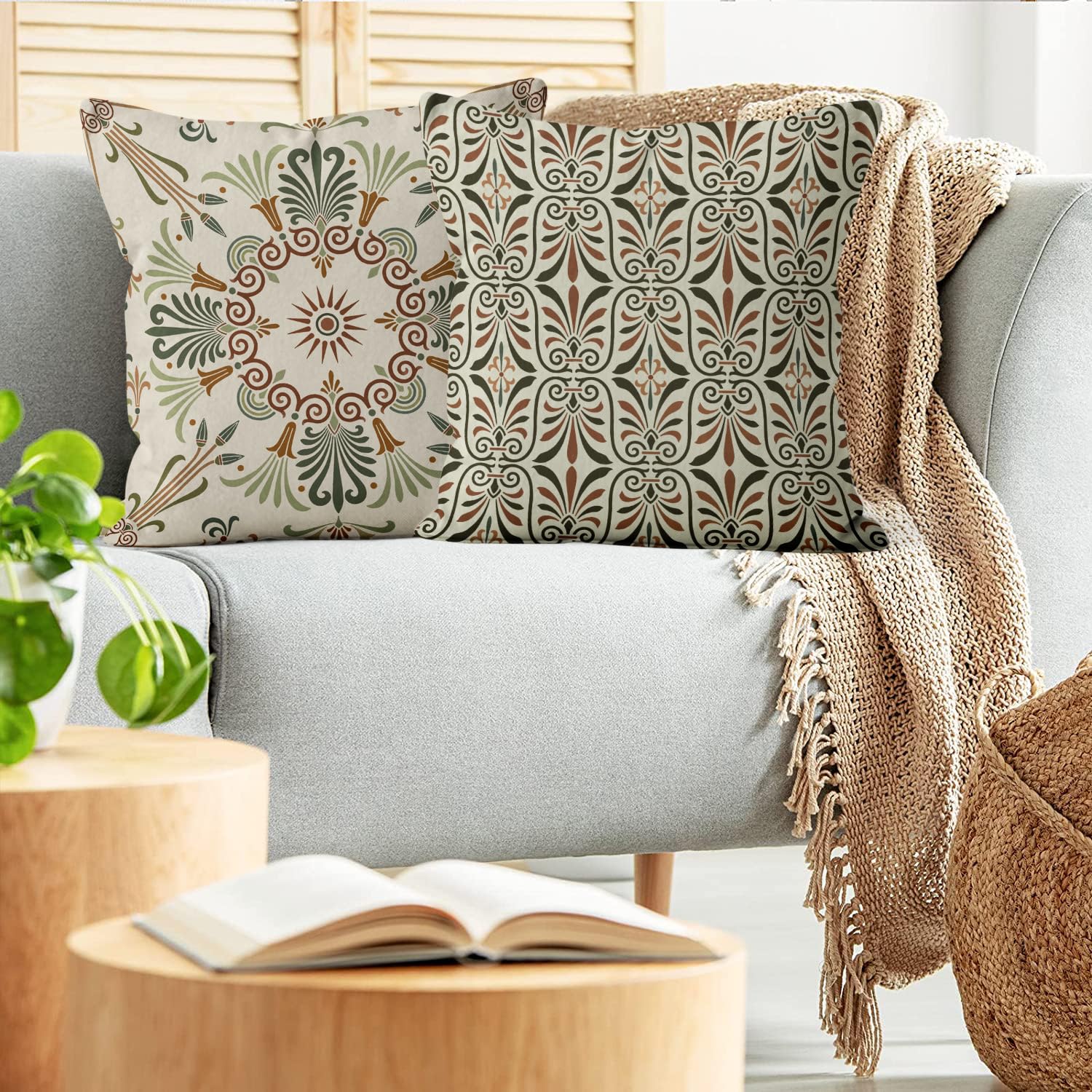 Federe per cuscini geometriche bohémien, set di 4 federe in cotone e lino, 45 x 45 cm, colorate federe decorative in stile etnico vintage per divano, letto, sedie, auto, soggiorno