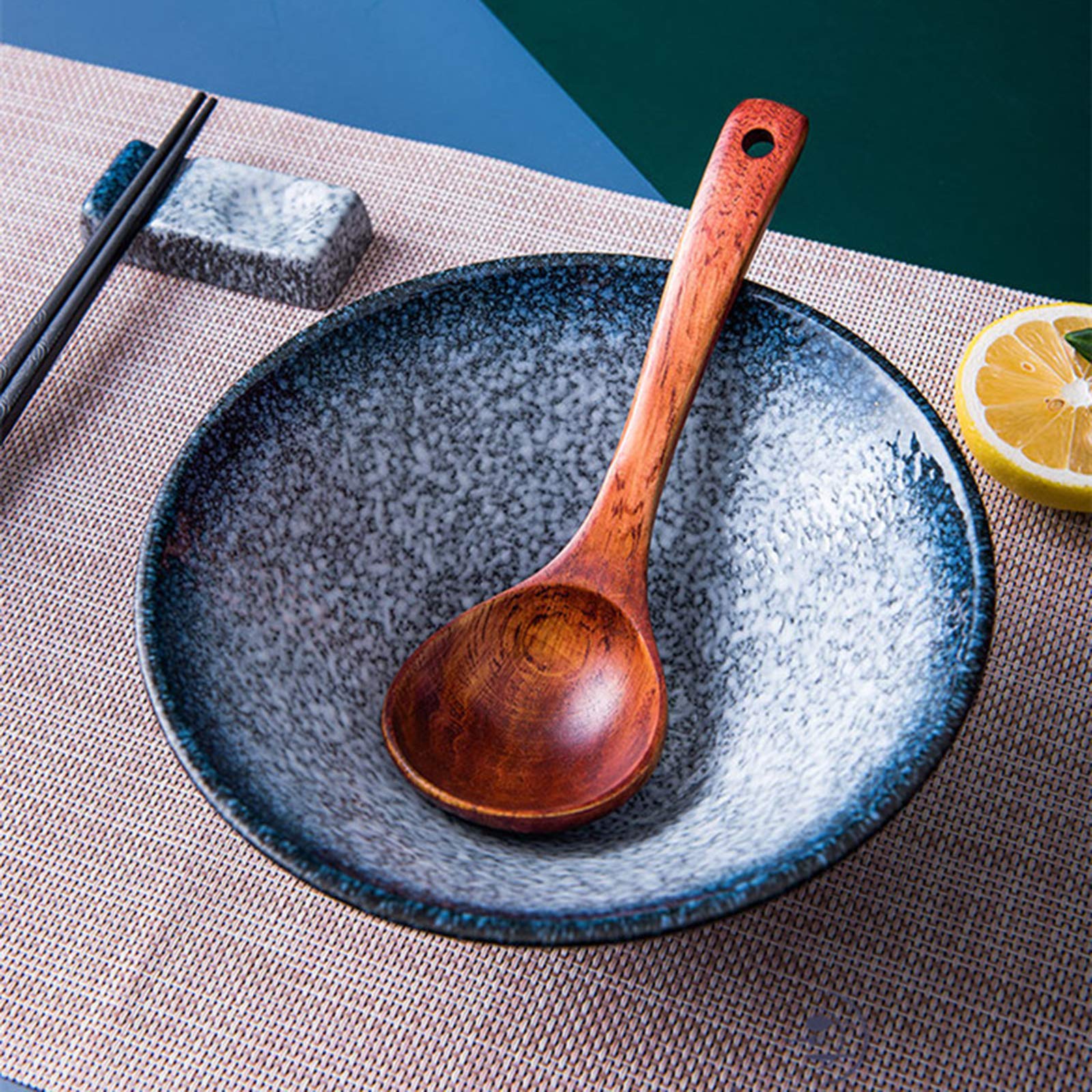 Ciotola da zuppa giapponese in ceramica da 22,9 cm, per ramen e noodle, 2 set (6 pezzi) da 1600 ml, ciotola multiuso con cucchiaio e bacchette abbinate, per spaghetti istantanei, zuppe (Blu)