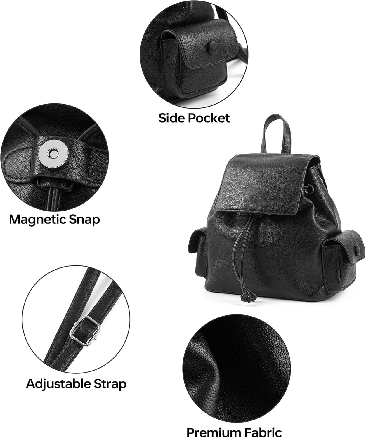 Mini Backpack Purse for Women, Vegan Leather Drawstring Backpack with Magnetic Buckle, Casual Daypack