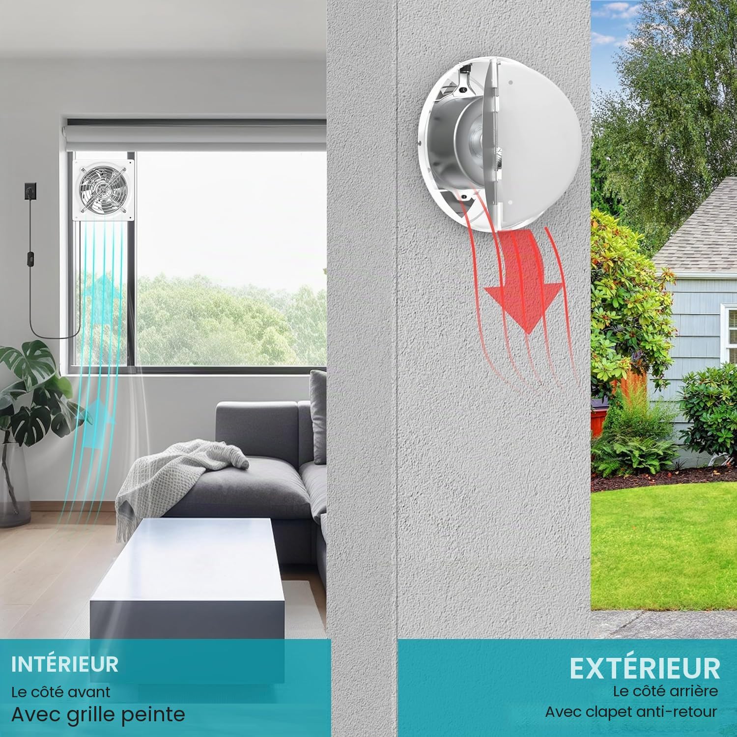 HG Power Extracteur d'air 200mm Ventilateur Mural 980m³/h avec Clapet Anti-Retour Matériau Métallique avec EU Plug pour Bureau Grenier Garage Cuisine, Blanc