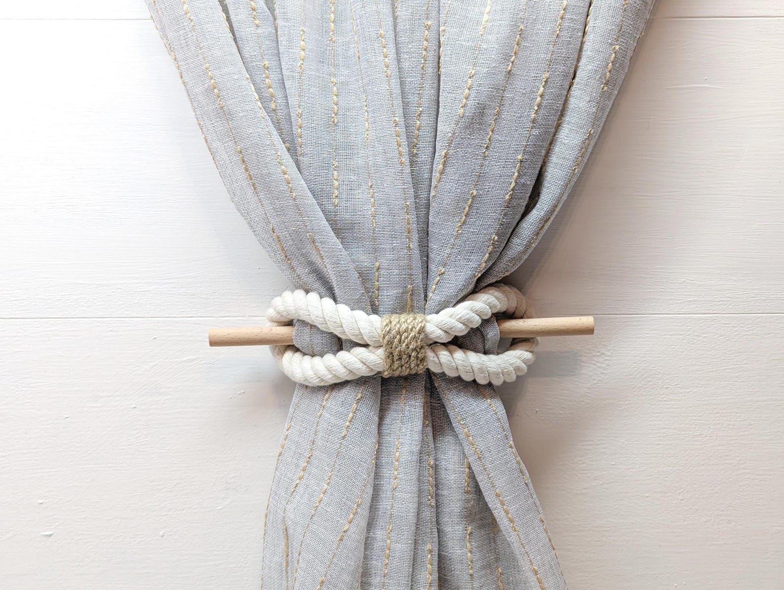 MAKNGRID Boho Sheer Farmhouse Drapes Living Handmade Rope for – & Holdbacks Home Decor Curtains, Bedroom Tiebacks Cotton Accessories Window & Curtain for Room, Decorative Elegant