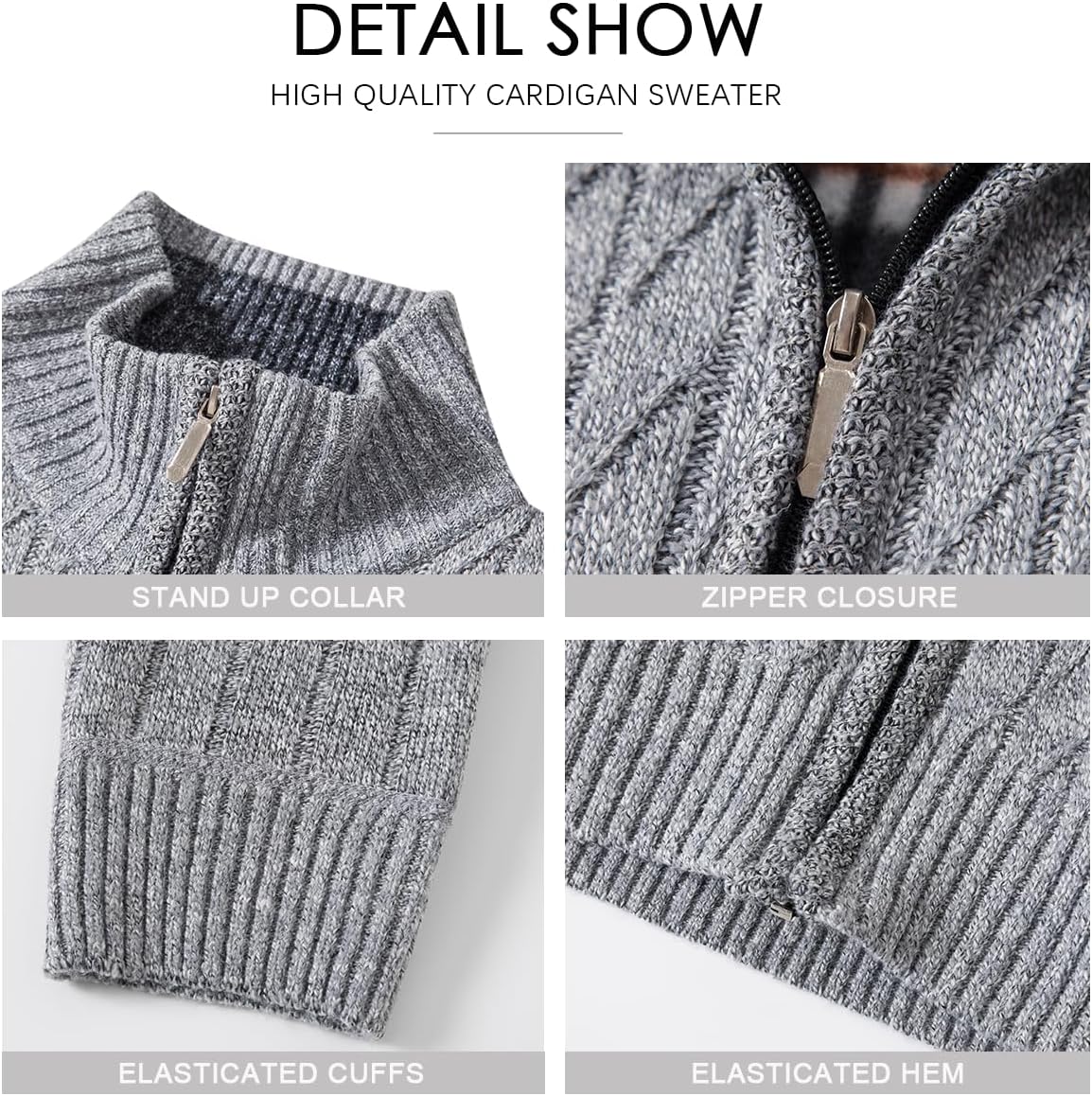 Msmsse Mens Cardigan Sweaters Full Zip Up Stand Collar Casual Knitted Sweater with 2 Front Pockets - Image 3