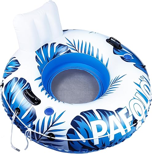 Miniatura 8 de Flotador inflable de tubo de río, flotador de piscina para adultos, tubos de río para flotar resistente con parte inferior de malla, respaldo cómodo