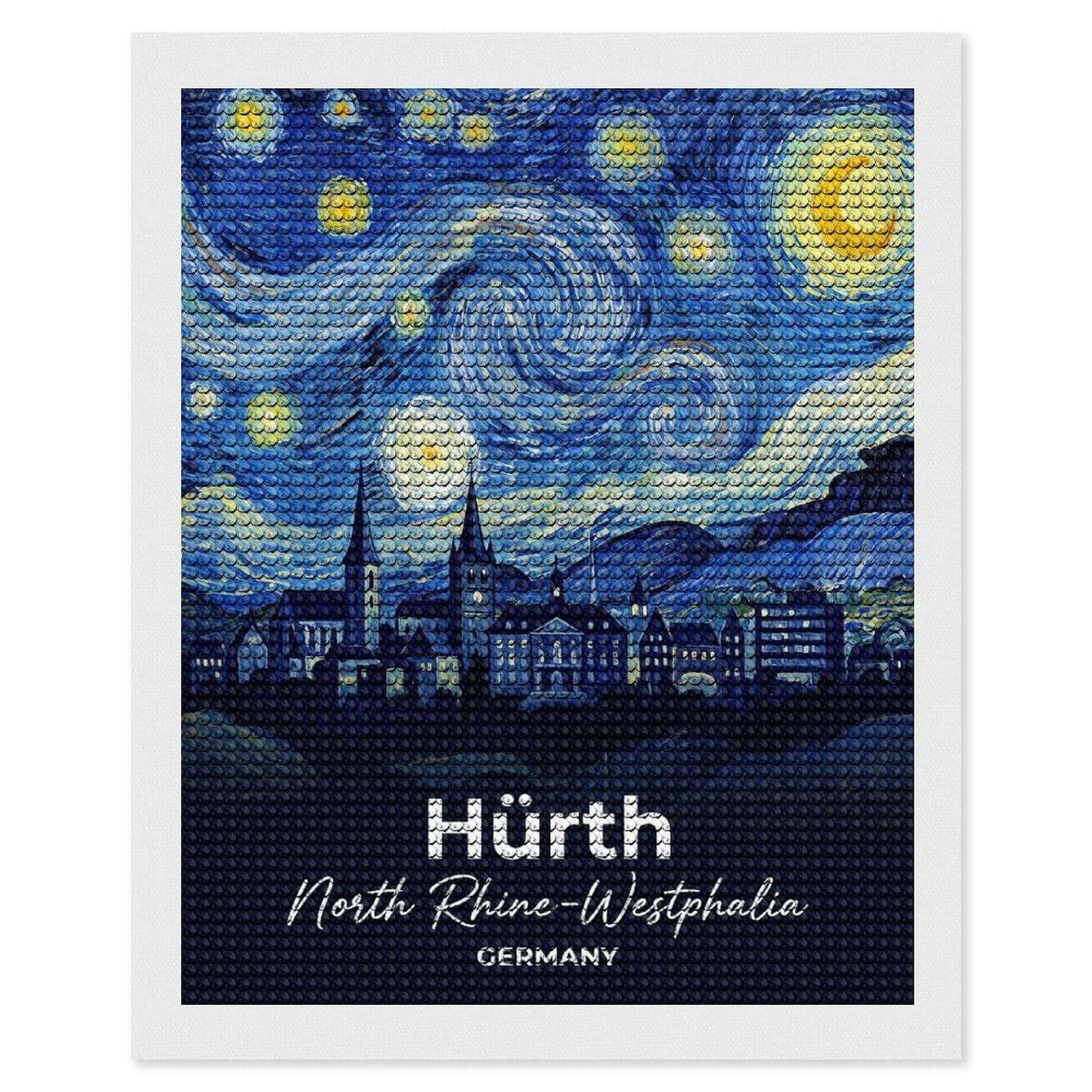 Junmoney Hurth Germany Starry Night Diamond Art Kit 16"x20", Modern Decor, for Adults, Printed Canvas, Holiday Gift Idea, Fun Craft Experience