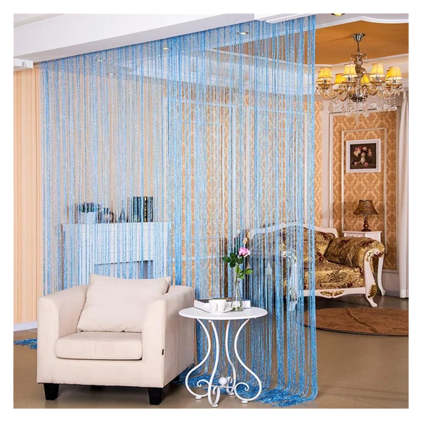 LGWW Home Room Blackout Curtains String Curtains Glitter Fringe 100x200cm Doorway Divider Strip(Blue)