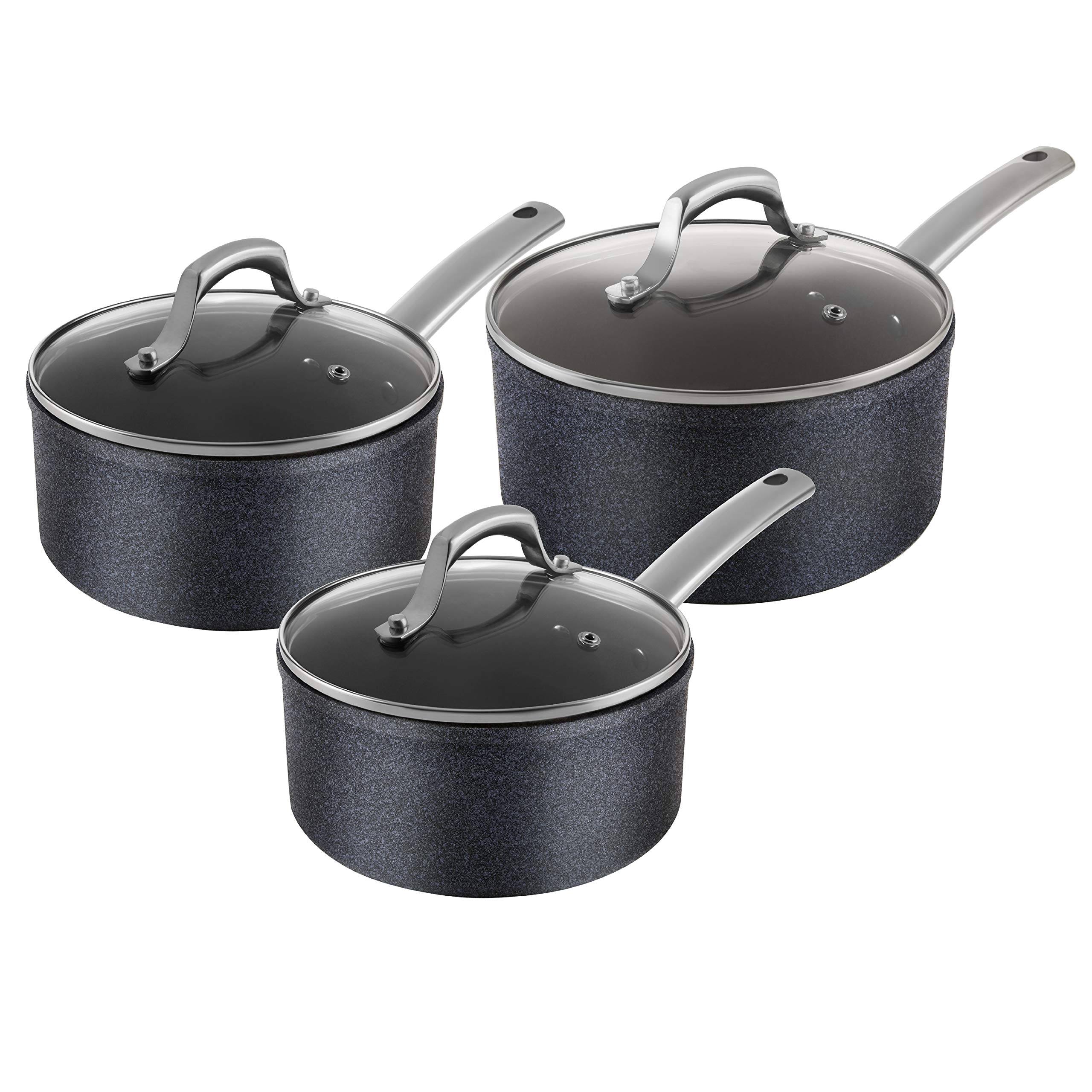 Tower Trustone 3-Piece Saucepan Set, 16, 18 & 20Cm, Non-Stick With Lids In Violet Black