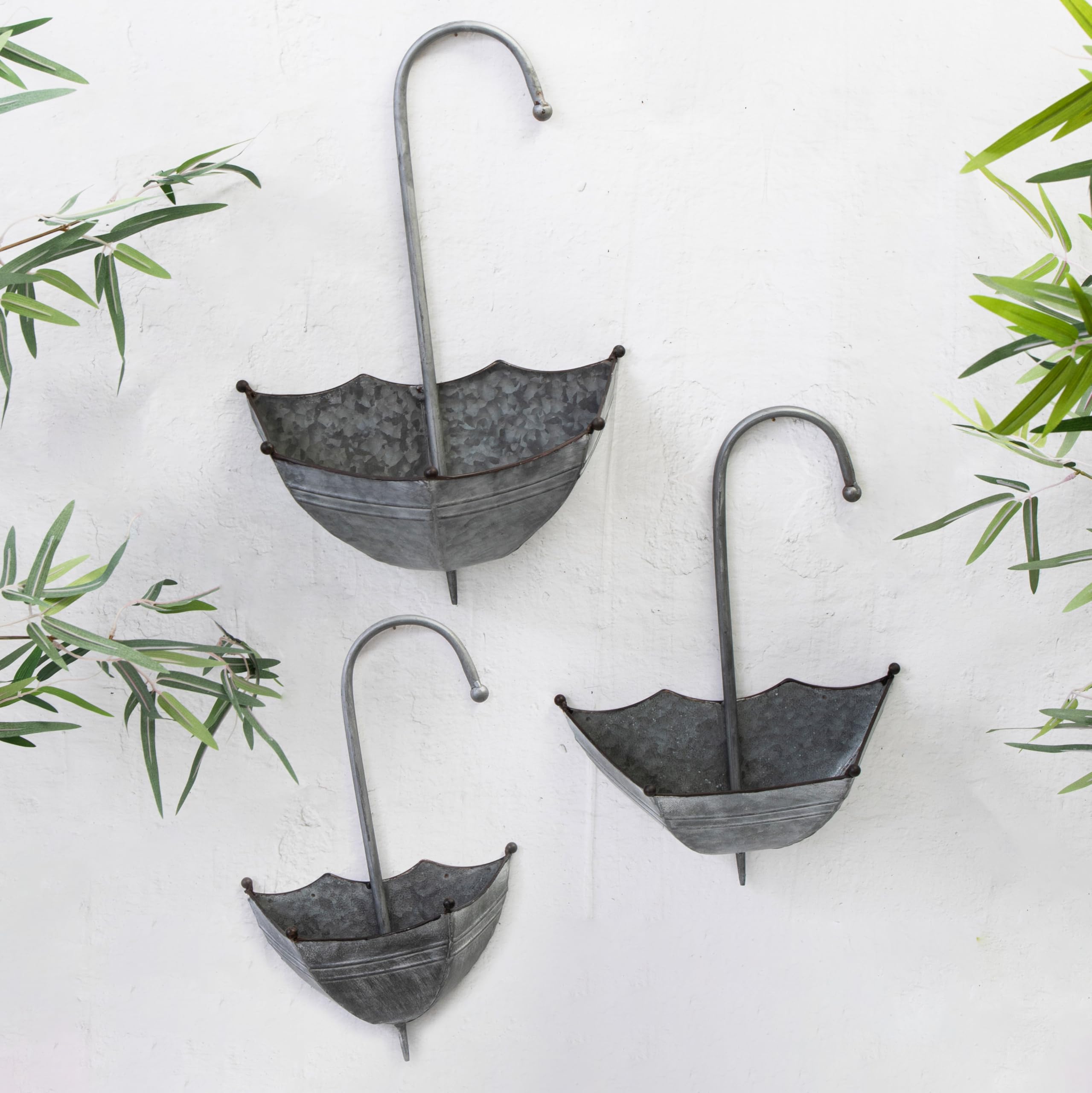 Annibells Metal Wall Umbrella Galvanised Flower Pots Garden Balcony Planters (Set of 3)