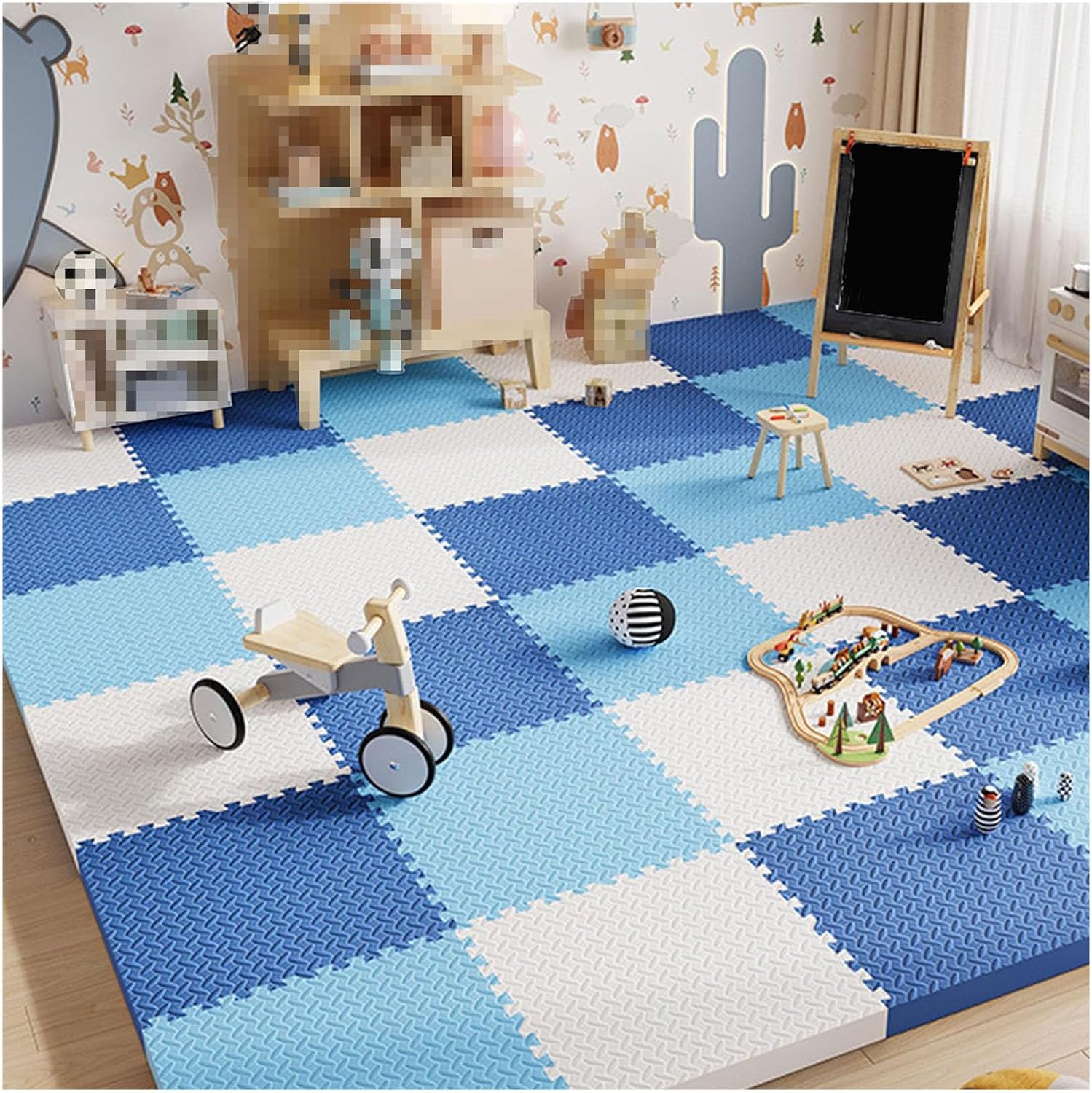 Foam Interlocking Floor Tiles Play Mat,9pcs 12x12x1in Extra Thick Foam Floor Mat Puzzle Exercise Mat,Protective Flooring for Workout Equipment(Color:Navy Blue + White + Gray)