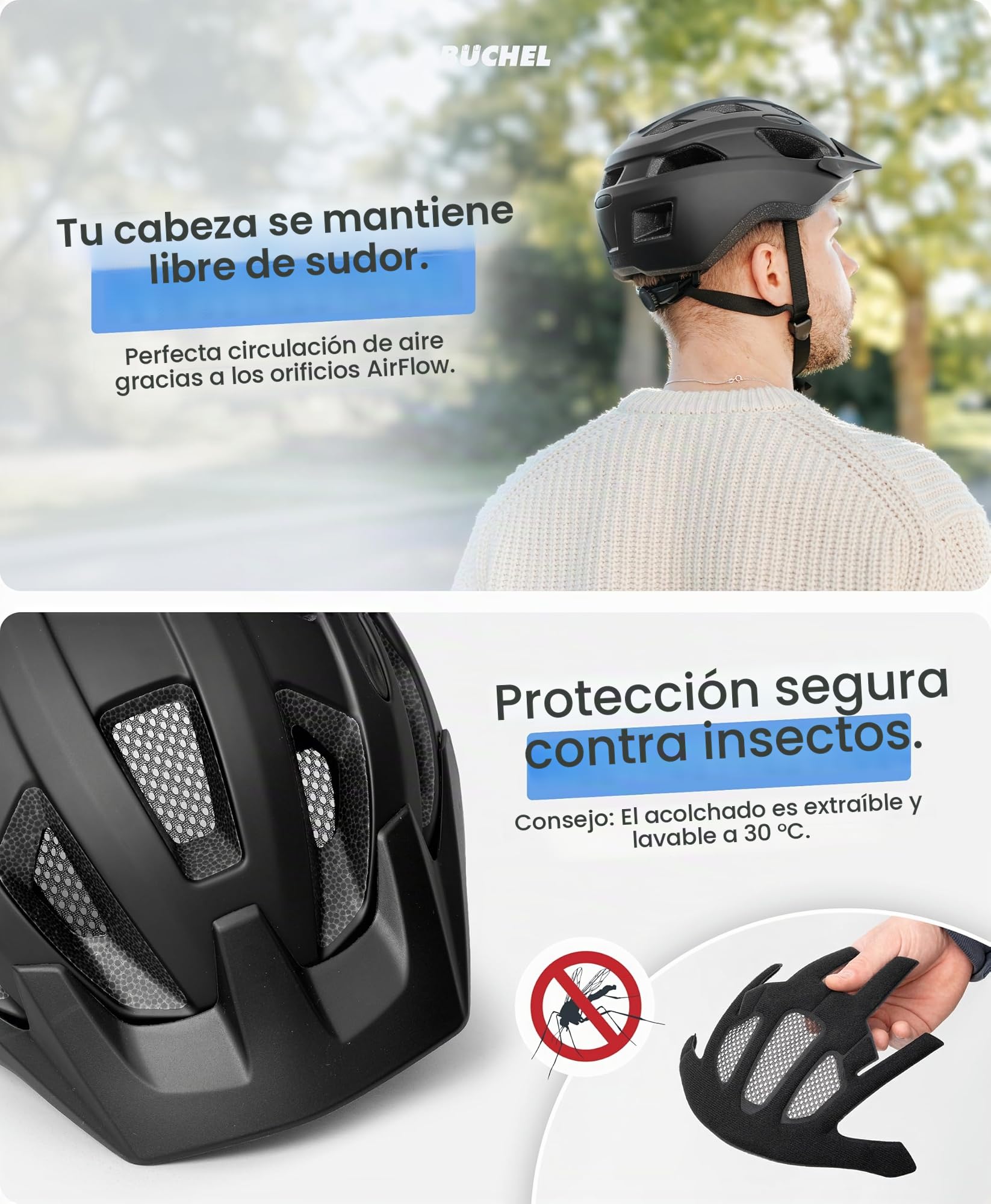 BÜCHEL Casco de bicicleta con tecnología In-Mould & Cam Lock – Tamaño M & L