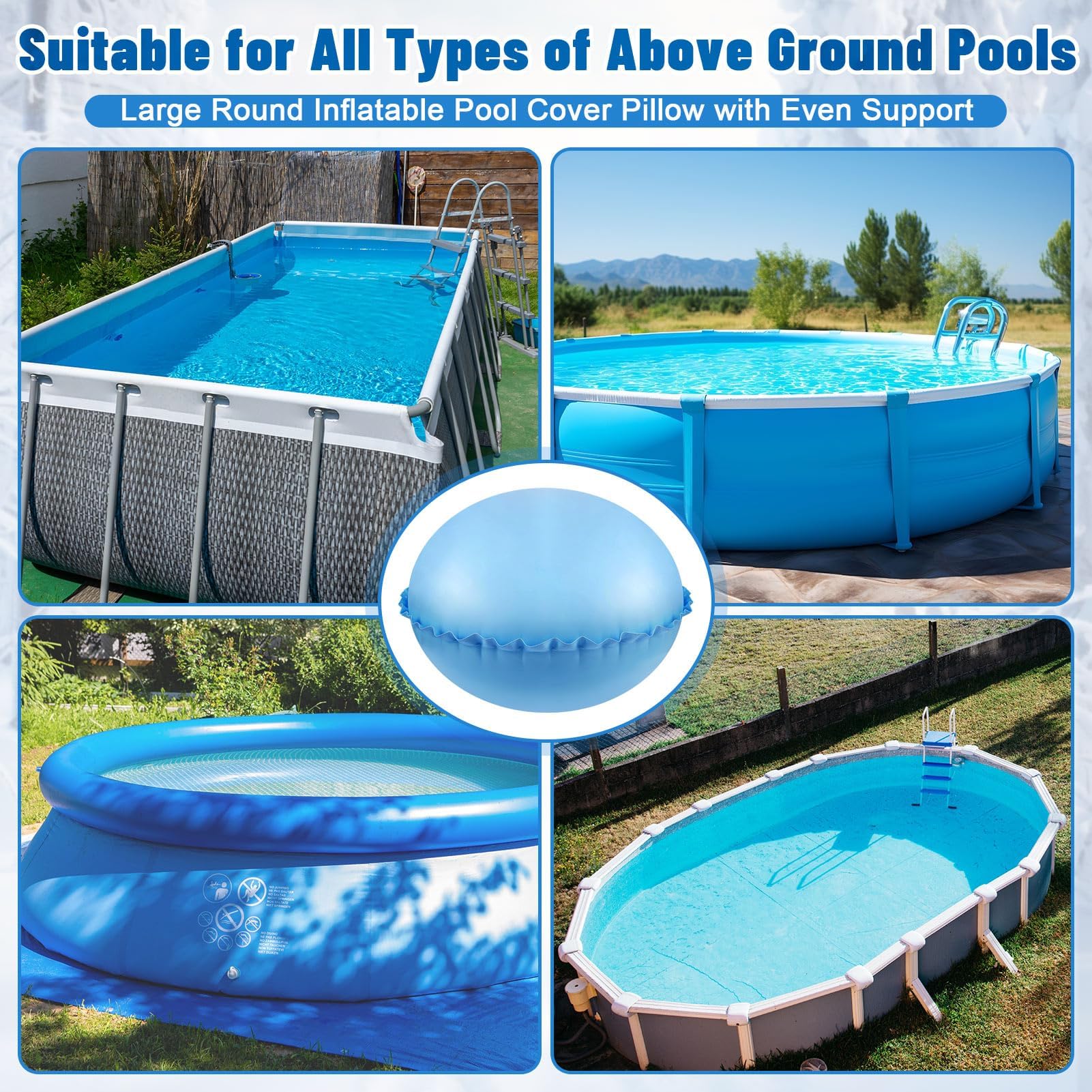 Poolkissen Winter Luftkissen Pool Kissen, Pool Winterkissen mit Loch und Schnur, Aufblasbare Poolabdeckung Kissen, 120x120cm Poolkissen Rund für Winterfeste Pool Abdeckung Schutz
