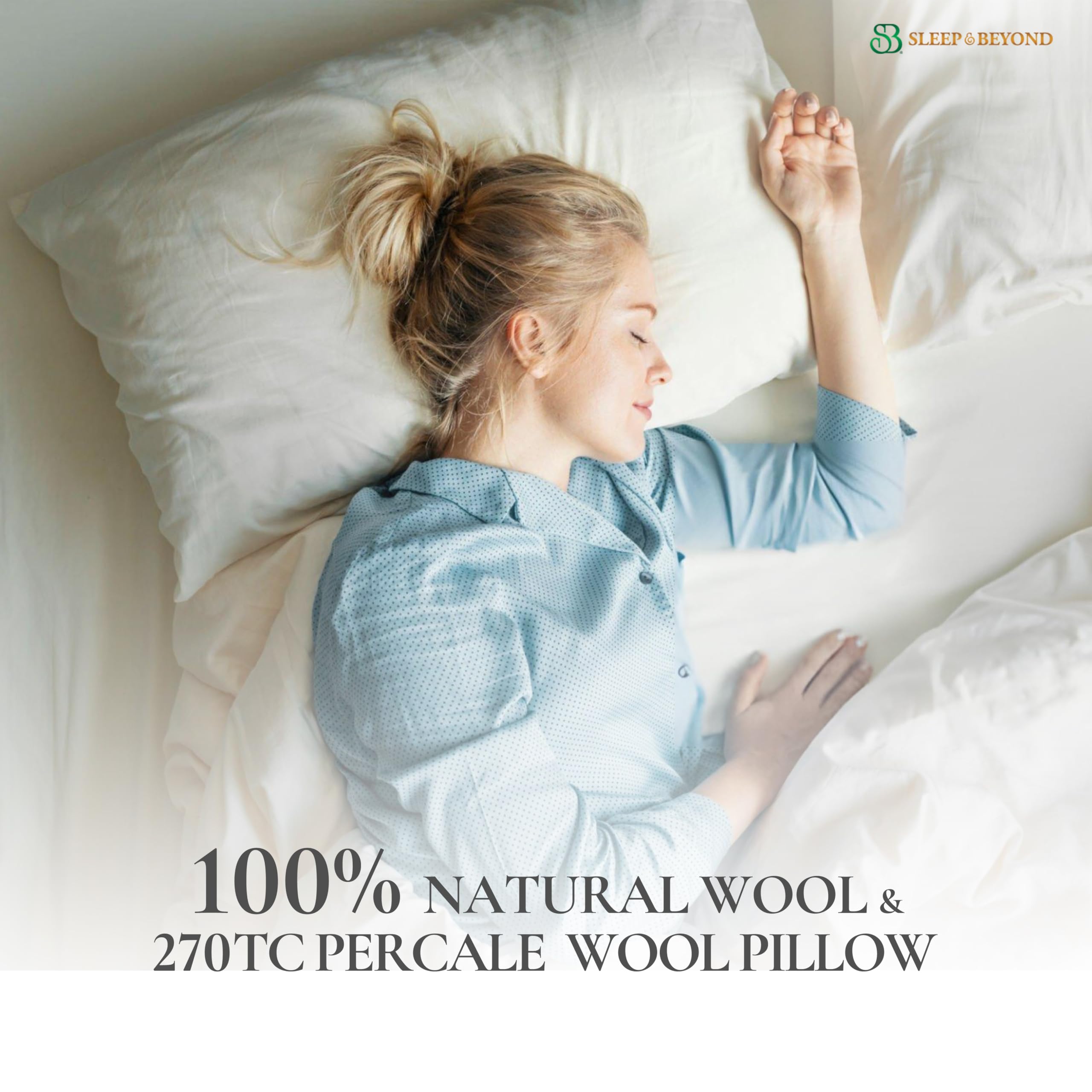 Sleep & Beyond 20 by 30-Inch Washable Wool Pillow, Queen, Natural