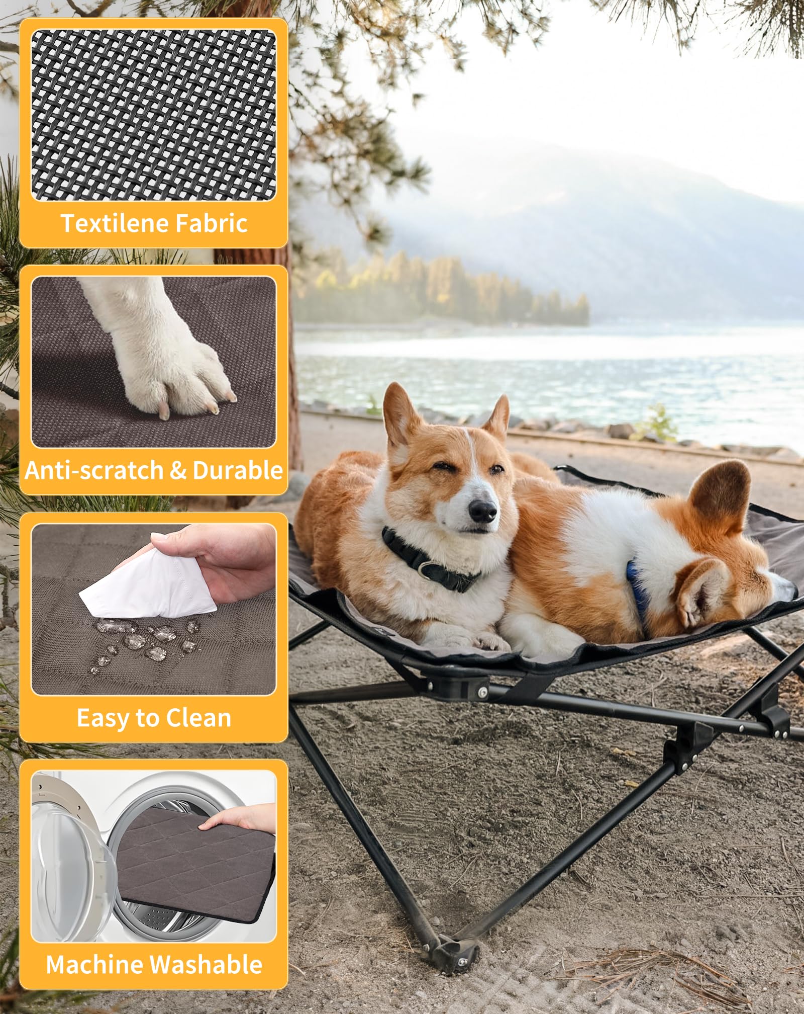 FURTIME Hondenbed Kleine Hondenmand Wasbare Hondenmand Antislip Hondenbedden, Pluizige Hondenmatras met Verhoogde Randen, Zachte Hondenbank voor Honden Katten, S (51 x 48 x 18 cm), Zwart/Sterren
