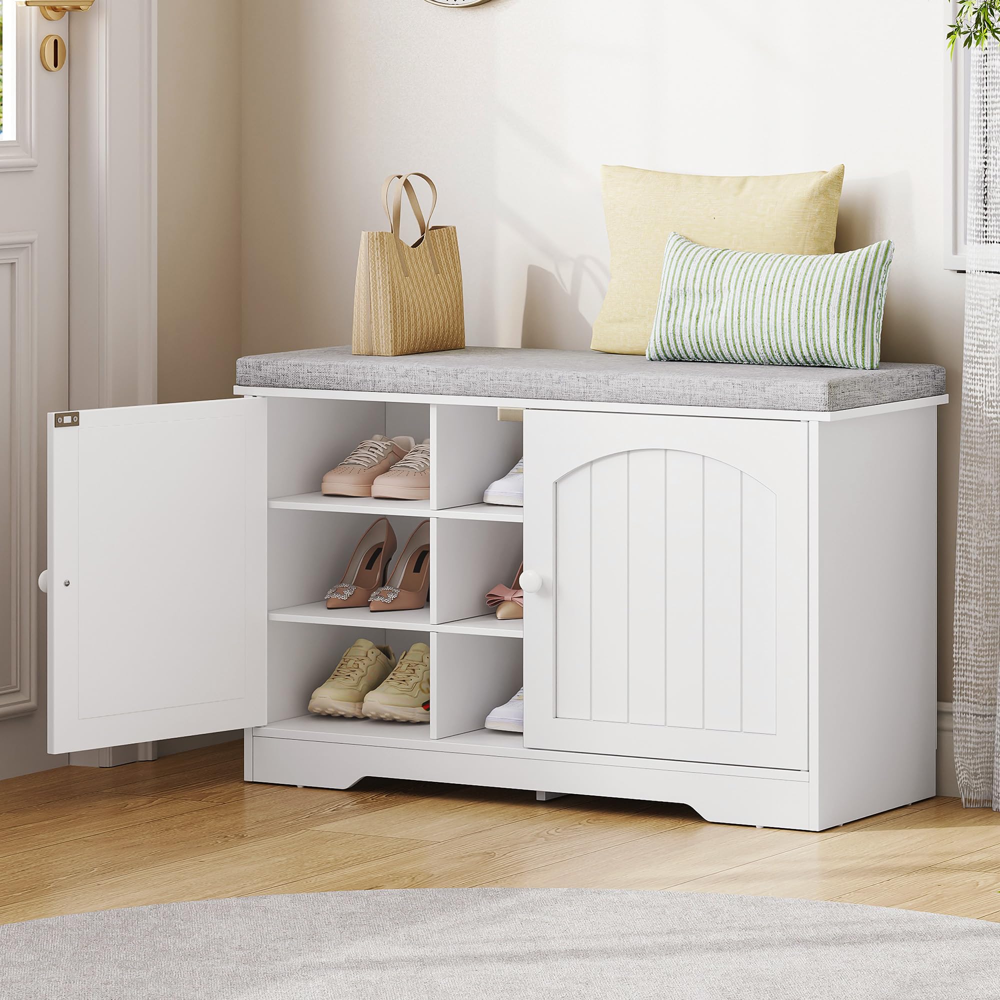 Banc à Chaussures, Banc de Rangement, 80 x 34 x 55 cm, Blanc | 9 Compartiments, Étagères Réglables, pour Entrée, Couloir, Salon, FFXD001PW1