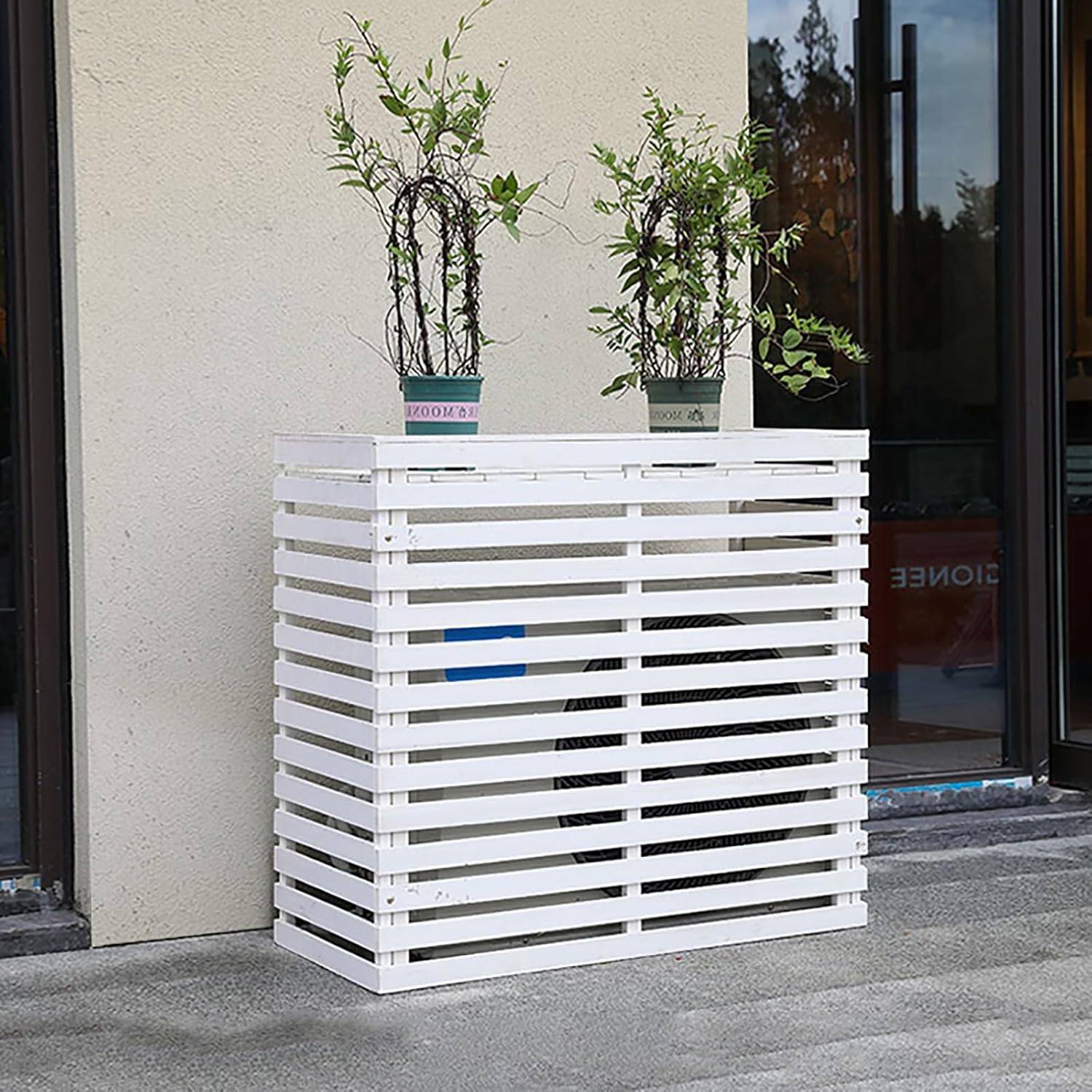 Wooden Shutter Air Conditioning Cover Privacy Fence Outdoor Privacy Screen Air Conditioner Fence Privacy Screen Radiator Cover Display Stand Plant Flower Pot for Garden Patio Lawn. ( Color : Brown , S