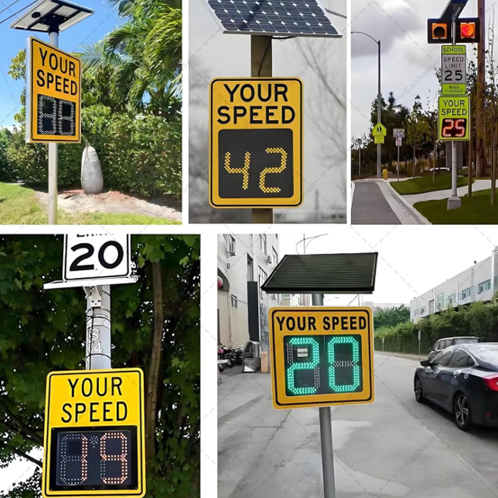Señal de Radar de 71 x 50 cm, Resistente a la Intemperie, con energía Solar, indicador de Velocidad LED, con Control Remoto, Ideal para Carreteras con límite de Velocidad Yellow