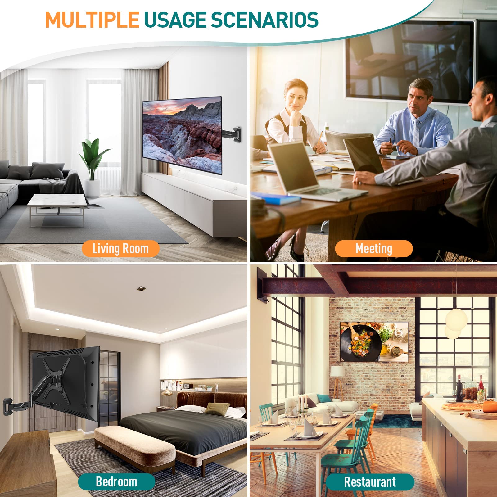 ELIVED Support mural réglable en hauteur pour la plupart des téléviseurs LED, LCD, OLED plats ou incurvés de 23 à 55" avec VESA 100 x 100 mm-400 x 400 mm jusqu'à 25 kg, support d'angle à mouvement
