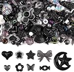 Perles de pastel acrylique pour la fabrication de bijoux, Kalolary Black Bow Butterfly Flower Bead Kawaii Perles de coeur en plastique Mignon Macaroon Perles esthétiques pour bracelet collier DIY (Noir)