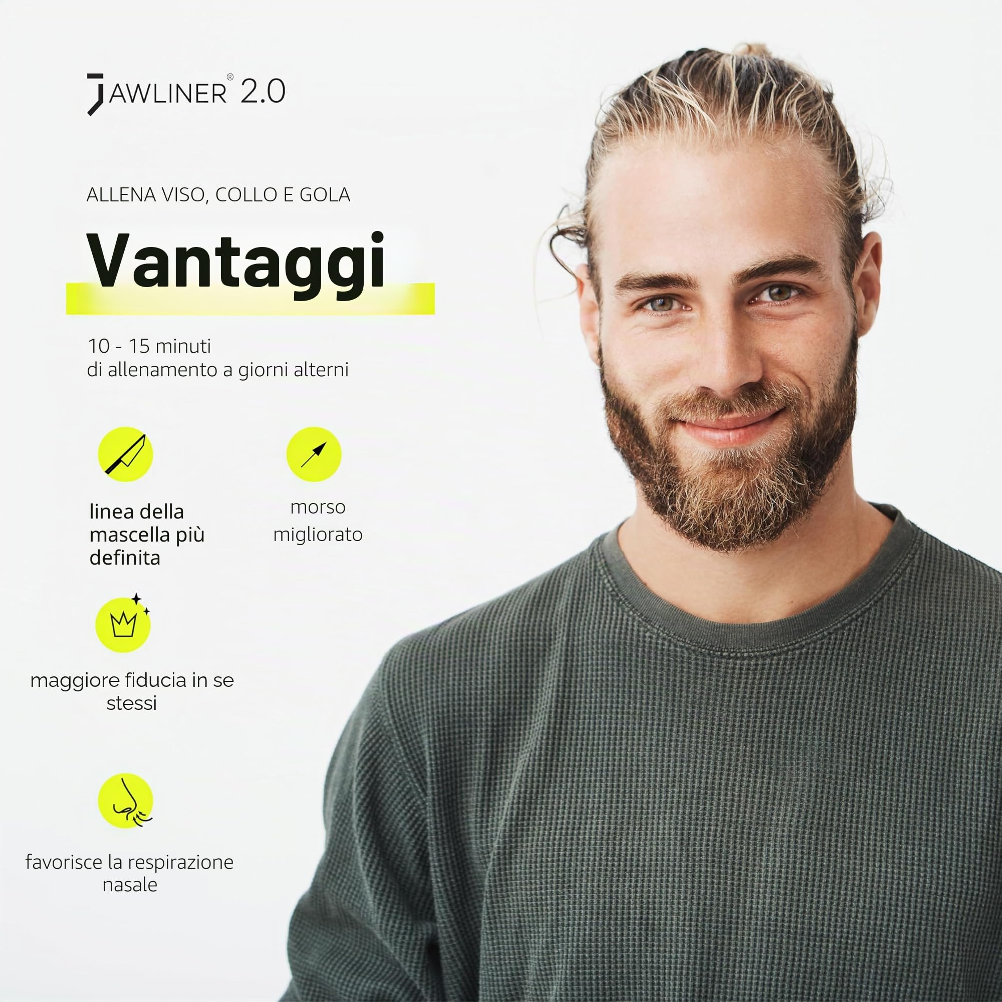 Jawliner® Set di esercizi per mascella, per uomini e donne, con 3 livelli di resistenza, riduttore per doppio mento, 100% silicone per uso alimentare, modellatore per viso e collo e rafforzatore della