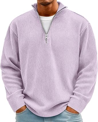 Corduroy Sweatshirts for Men No Hood Quarter Zip Winter Basic Relaxed Fit