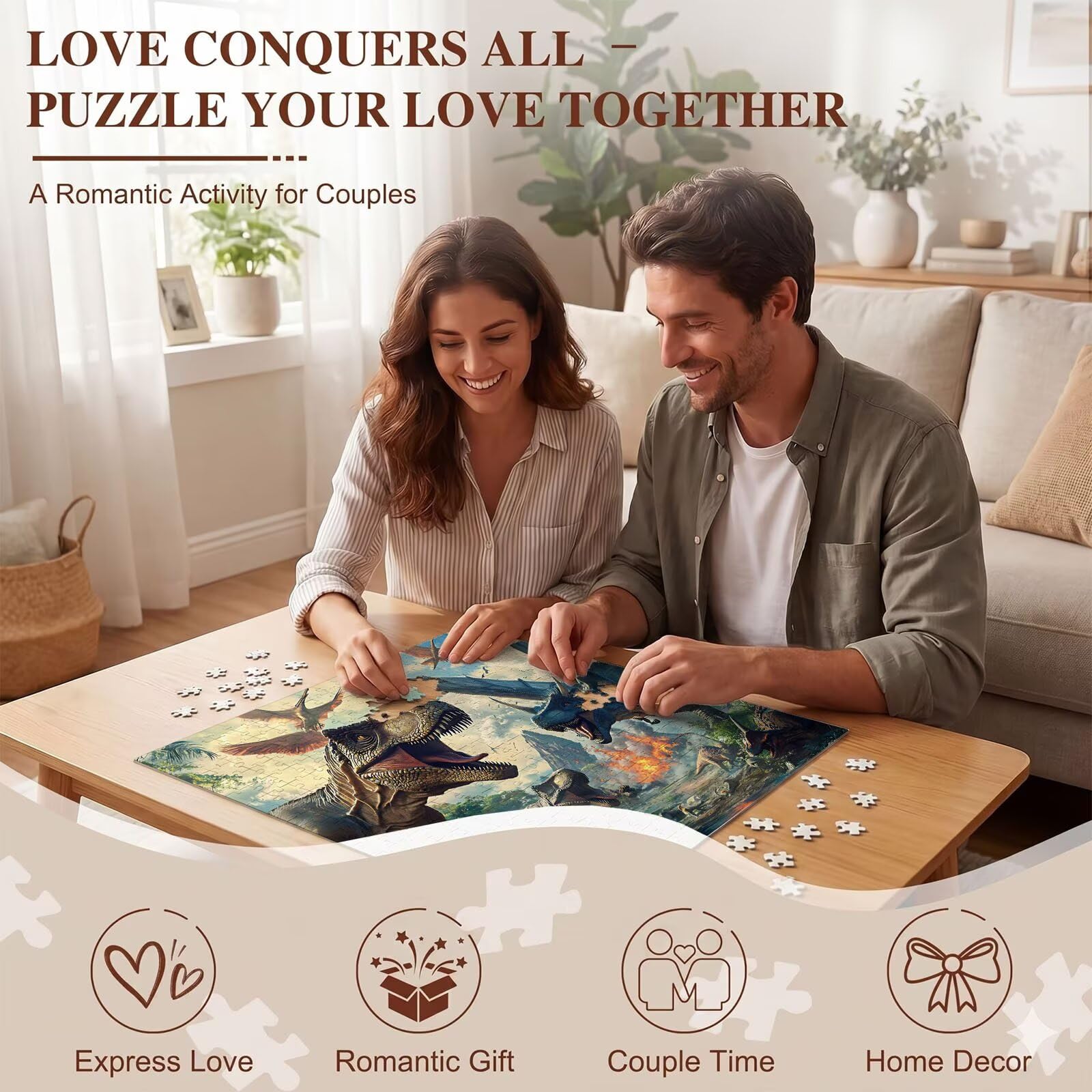 Dinosauro fiamma Puzzle 1500 Pezzi per Adulti, Puzzle in Legno - Collezione Classica con Poster Incluso - Sfida di Concentrazione e Passatempo Antistress, Gioco per Famiglia, 87 x 57 cm f0-596
