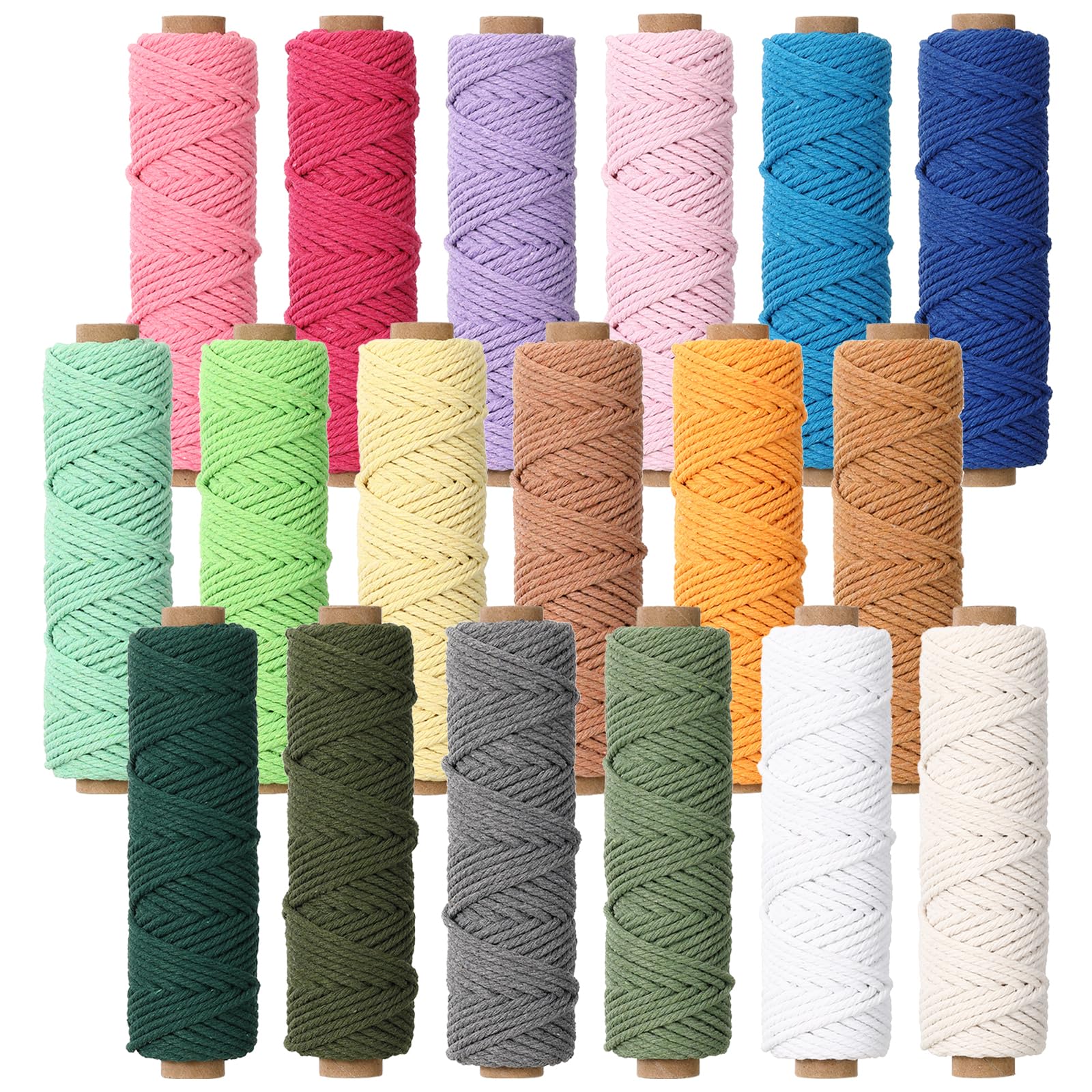 18 rollos de cuerda de macramé de 0.118 pulgadas x 594 yardas, juego de cuerda de cuerda de algodón para macramé de color natural, 4 hebras para colgar en la pared, colgar plantas, tejido de bricolaje