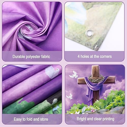 Vista 22 de Moukeren Decoraciones de Pascua, pancarta de fotografía de primavera y Pascua, telón de fondo de cruz de Jesús resucitado, fondo de flores de conejo