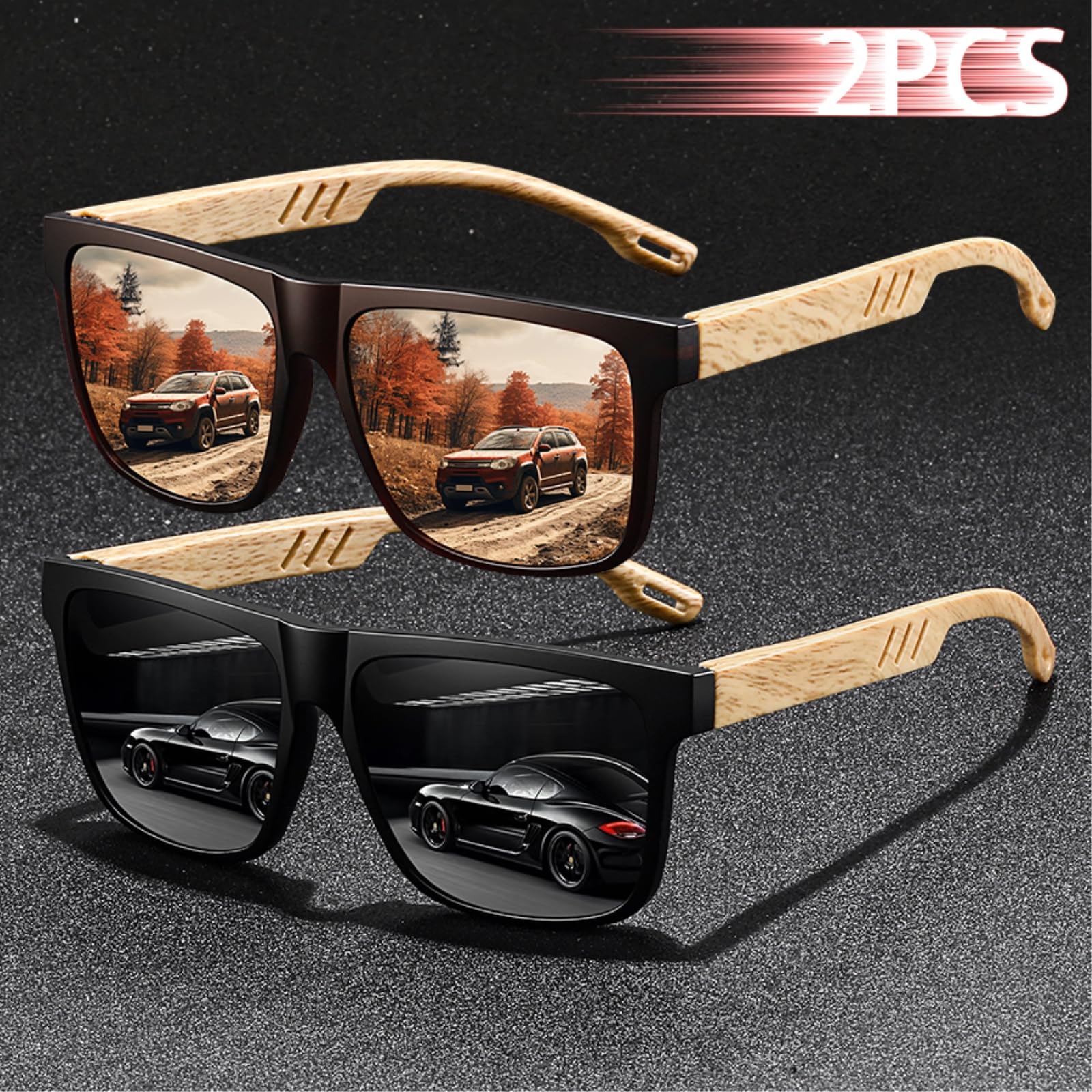 Sonnenbrille 2 Pcs Klassische Bunte Linsen Uv400 Angeln Reisen Laufen Fahren Alle Outdoor-aktivitäten-2pcsf70-(2black)