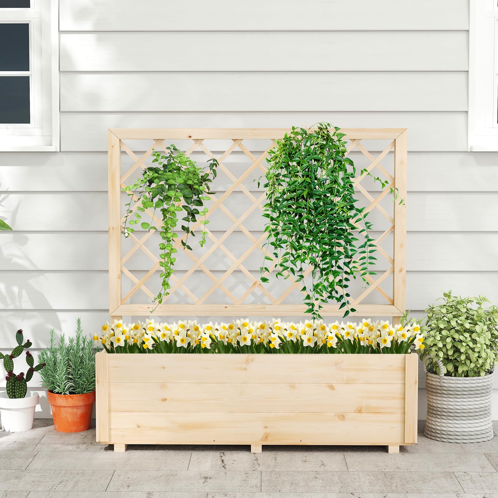 HOMASIS Fioriera con Grigliato per Rampicante, Vaso con Spalliera da Esterno con Sistema di Drenaggio, Portapiante Orto Rialzato da Giardino, Terrazzo, Balcone (98 x 35 x 101 cm)