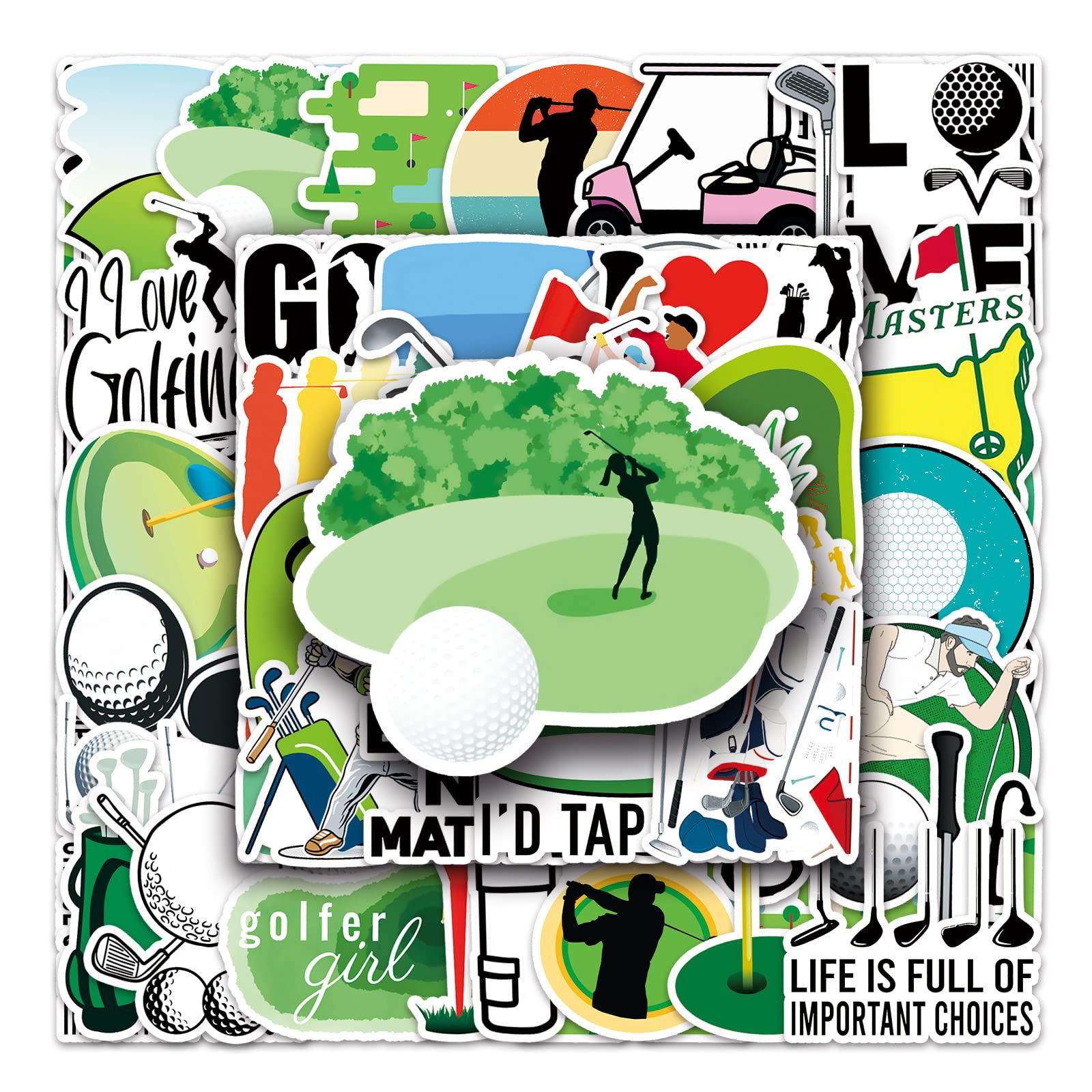 Lylsdsb Golf 50 Pcs Stickers, Trendy Waterproof Vinyl Stickers For Laptop, Water Bottle, Skateboard, Phone, Computer, Scrapbook, Motorcycle, Car, Bike, Luggage, Kids, Adults
