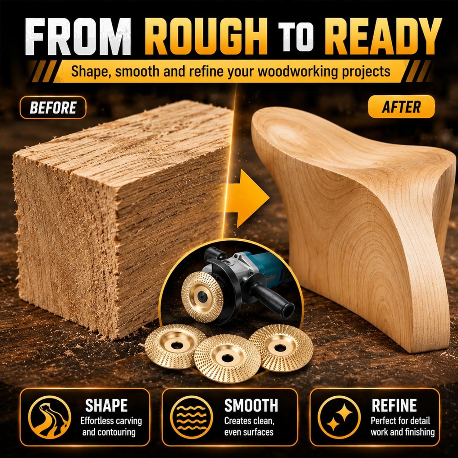 Wolframkarbid-Rad Holz 125 mm, Holzschleifscheibe FüR Winkelschleifer, Professionelle Wolframcarbid Scheibe zum Schnitzen & Polieren