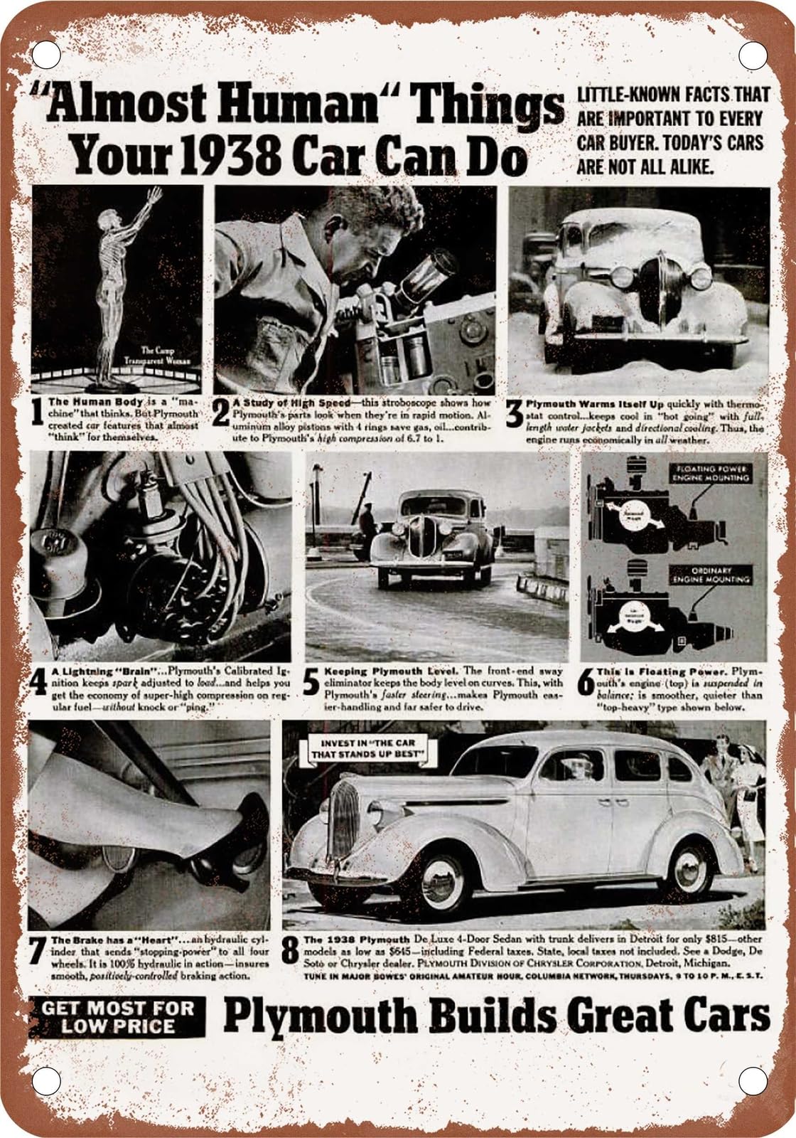 METAL SIGN - 1938 Plymouth Vintage Ad 10 - Old Retro Rusty Look home decor