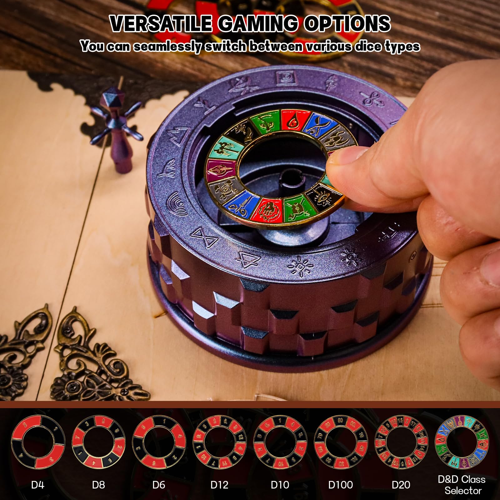 CZYY Set di dadi rotanti in metallo, 7 in 1, gadget da scrivania, fantastici dadi per giochi di ruolo, regalo e accessori per DND, giochi di ruolo da tavolo, colore viola