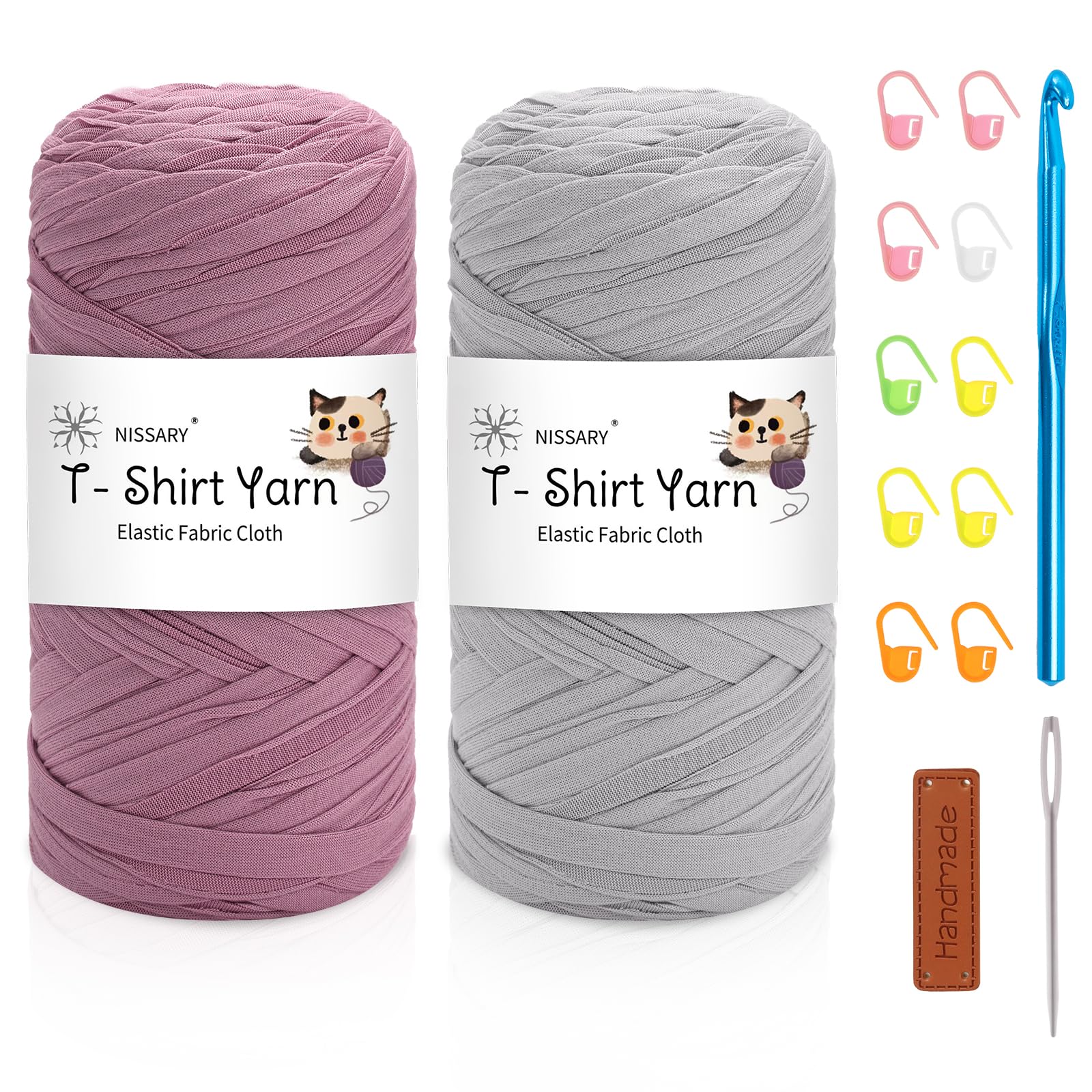 Nissary T Shirt Yarn for Crocheting 2 Pack 200g - Crochet Yarn Thick Includes 10mm Hook & Accessories - Ideal for DIY Tote Bags, Cushions, Chunky Blankets & Home Decor Projects